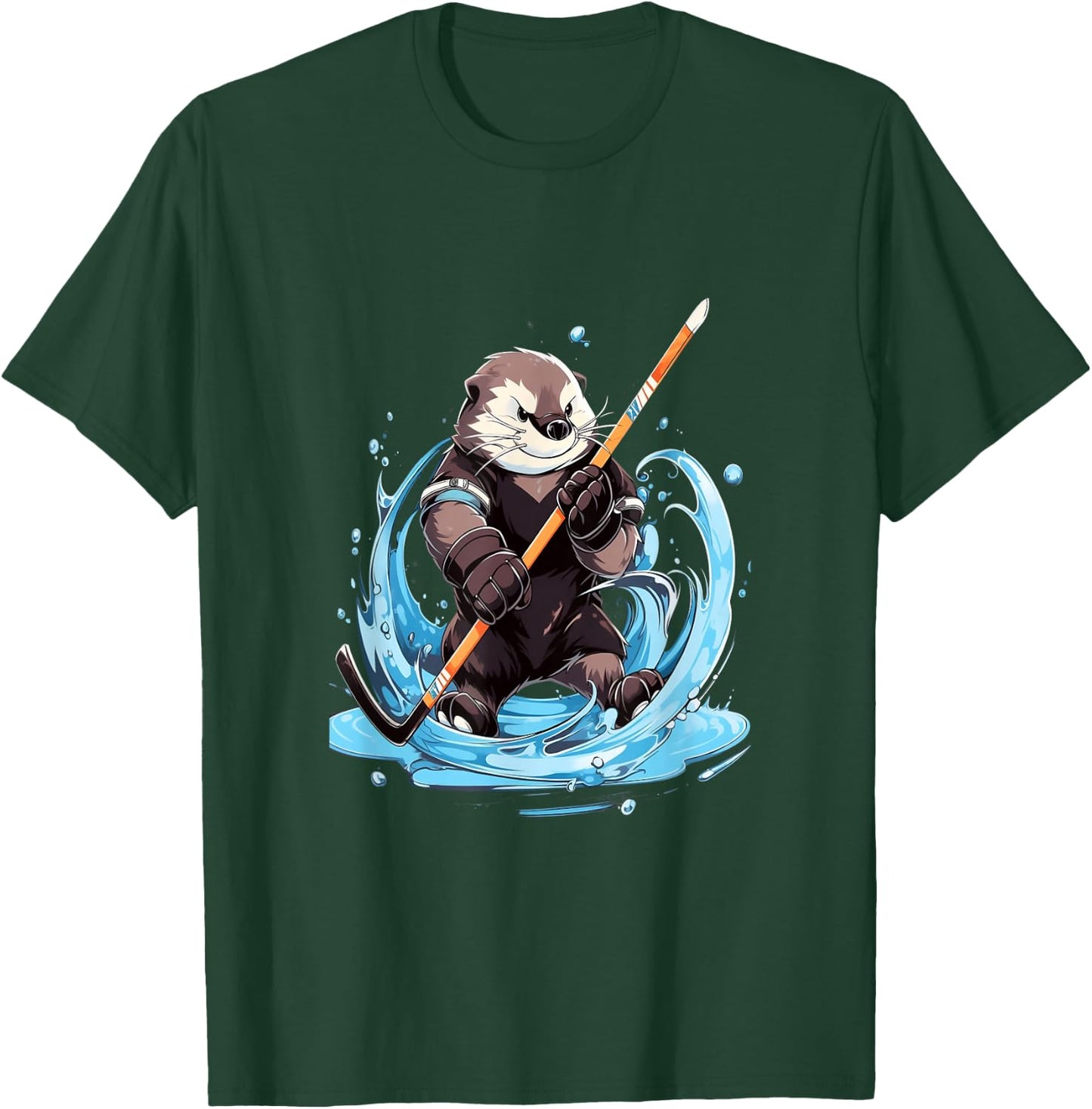 Otter Ice Hockey Player Hockey Stick Goalkeeper T-Shirt - T-Shirt | Forest