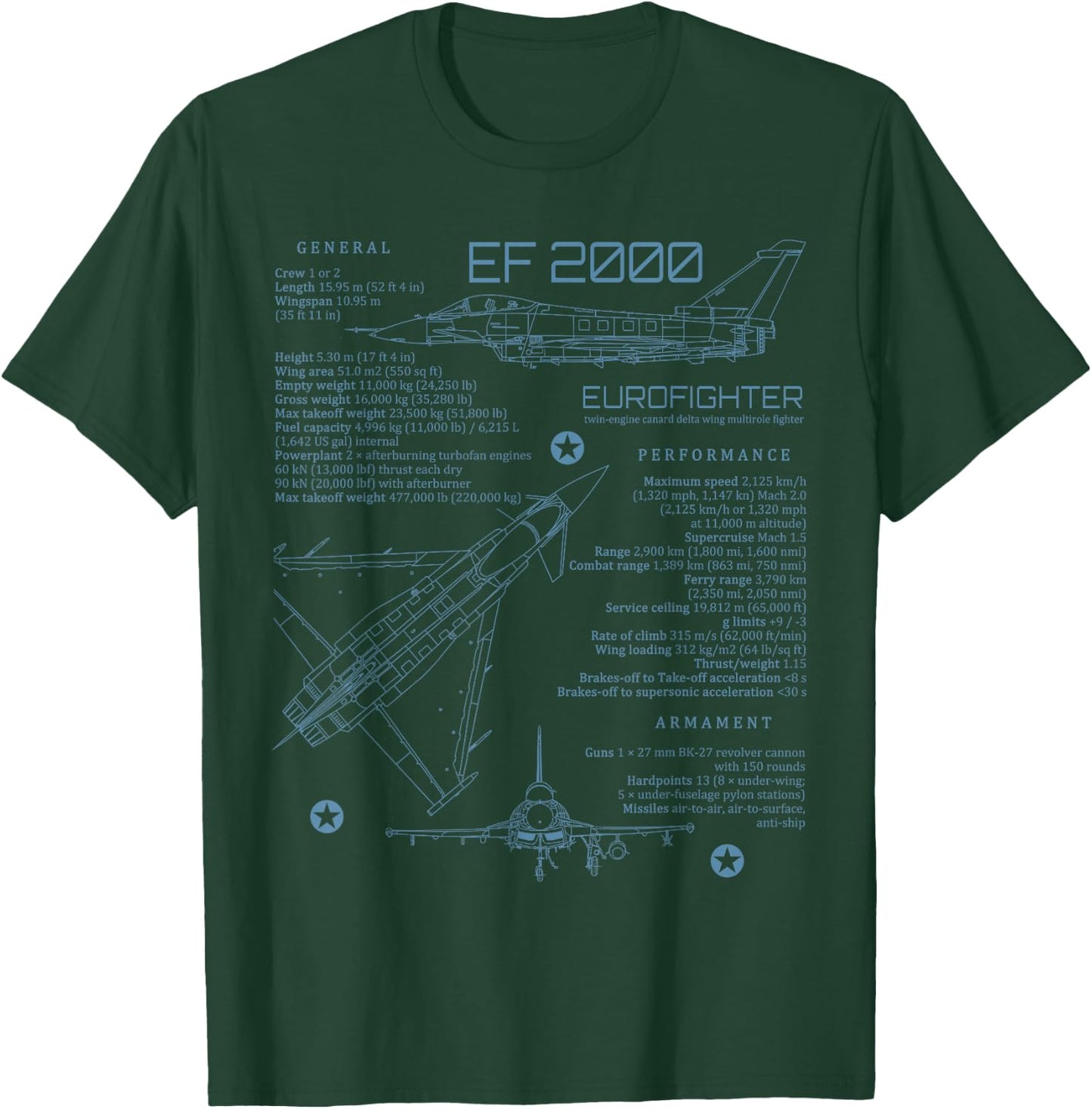 European Military Aviation Airplane Eurofighter EF2000 Typhoon Jet Militärflugzeug für Eurofighter Jet Fans, Schwarz, S, Kurzarm, Klassische Passform, , Erwachsene T-Shirt - T-Shirt | Forest