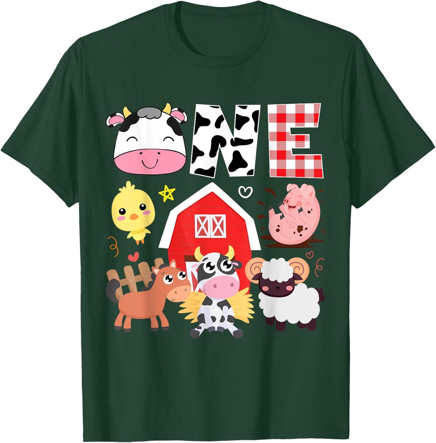 1st Birthday One Year Old Farm Theme Animals Birthday Party T-Shirt - T-Shirt | Forest