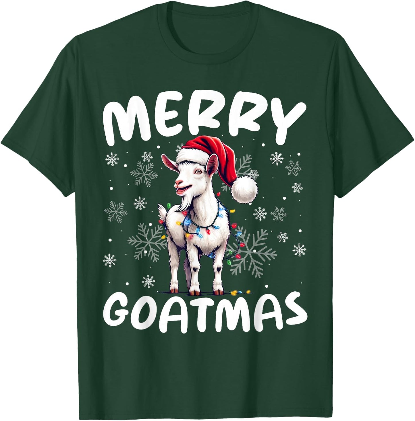Goat Funny Merry Goatmas Santa Hat Sunglass Snowflakes Xmas T-Shirt - T-Shirt | Forest