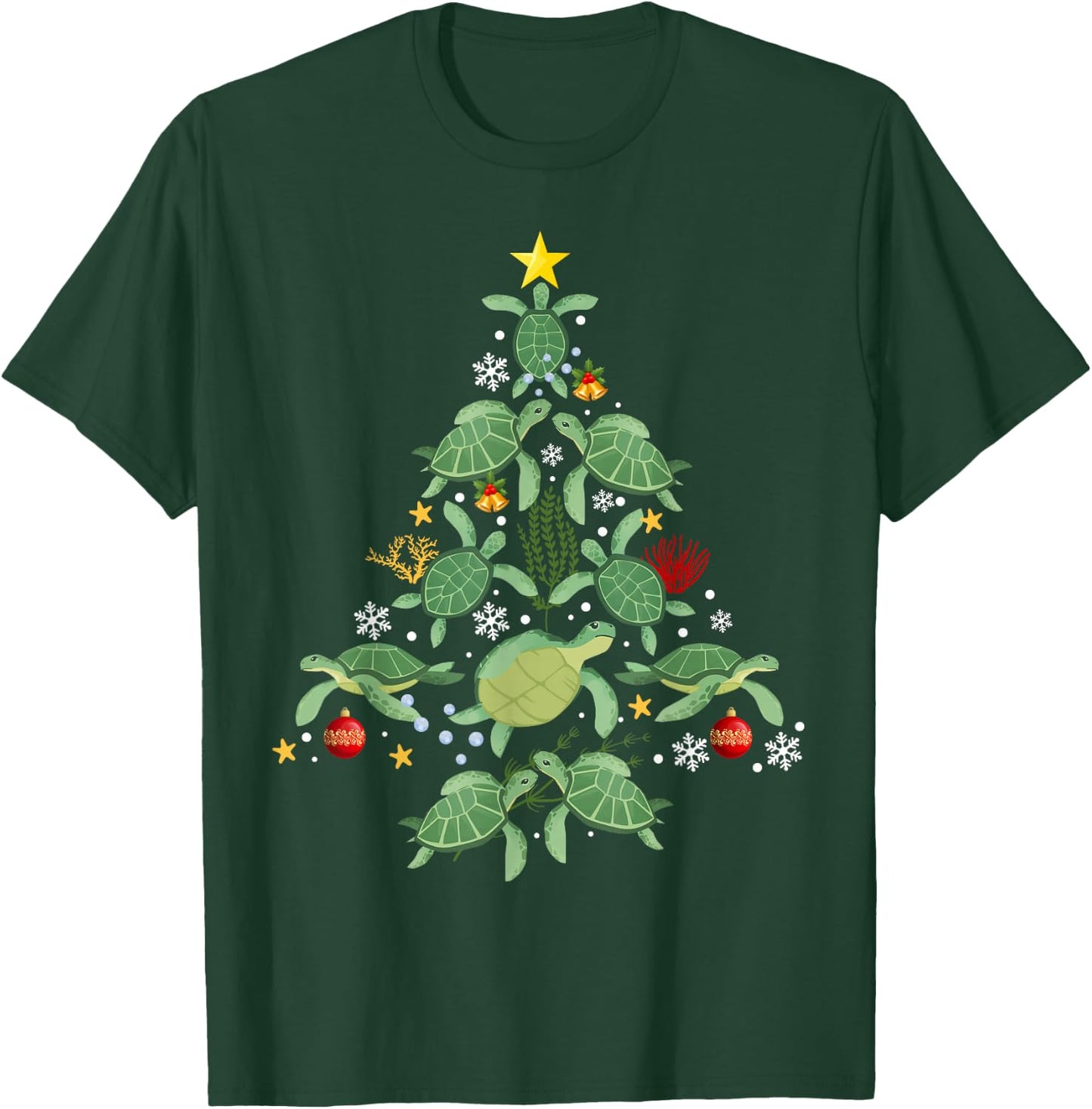 Sea Turtle Christmas Tree Funny Turtle Lovers Xmas Party T-Shirt - T-Shirt | Forest