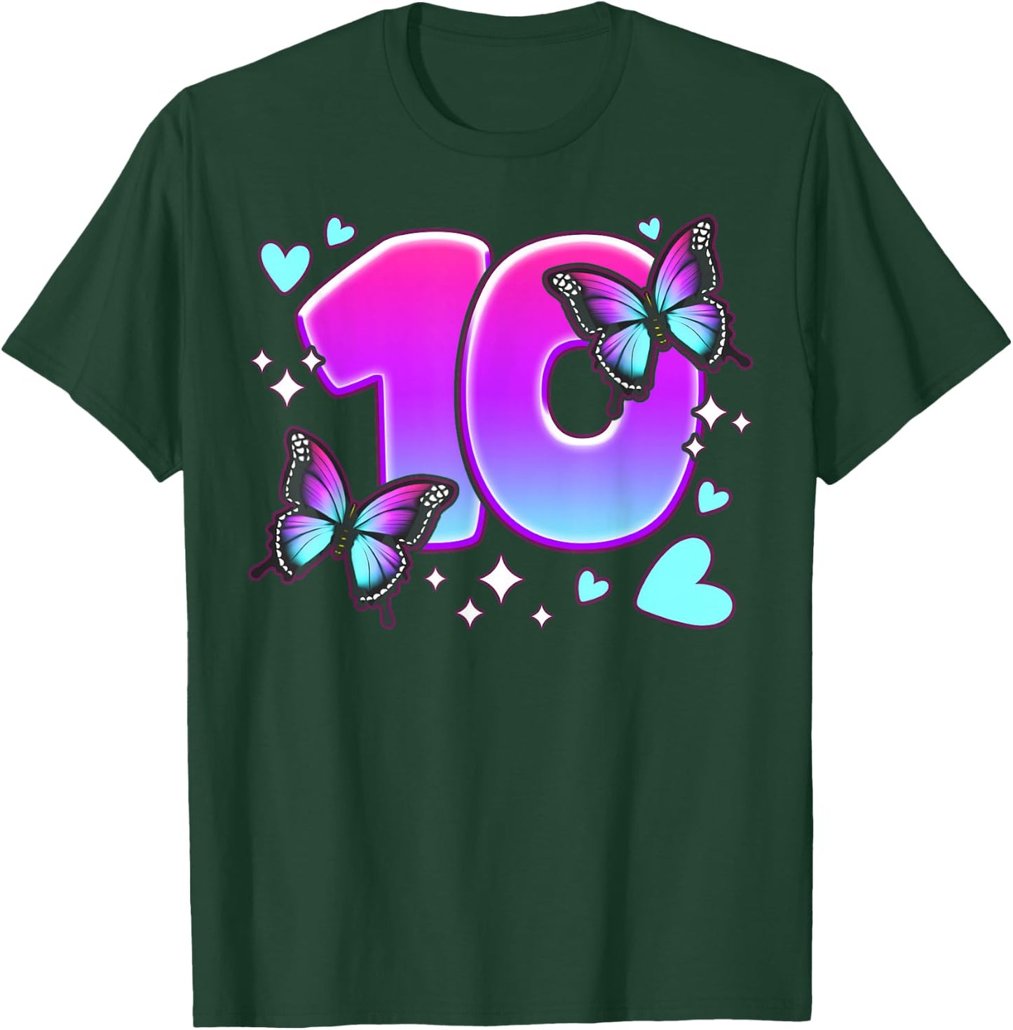 Birthday Girl 10 Years, Butterflies and Number 10 T-Shirt - T-Shirt | Forest