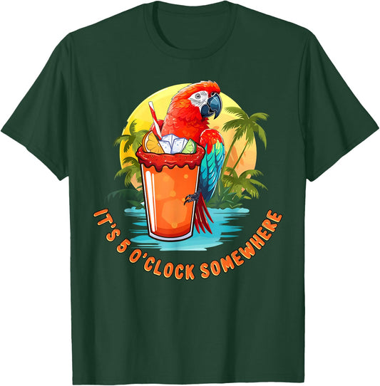 Funny It's 5 O'Clock Somewhere Summer Cocktail with Parrot T-Shirt - T-Shirt | Forest