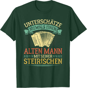 Alter Mann mit Steirian Harmonica Funny Squeeze , black, s T-Shirt - T-Shirt | Forest