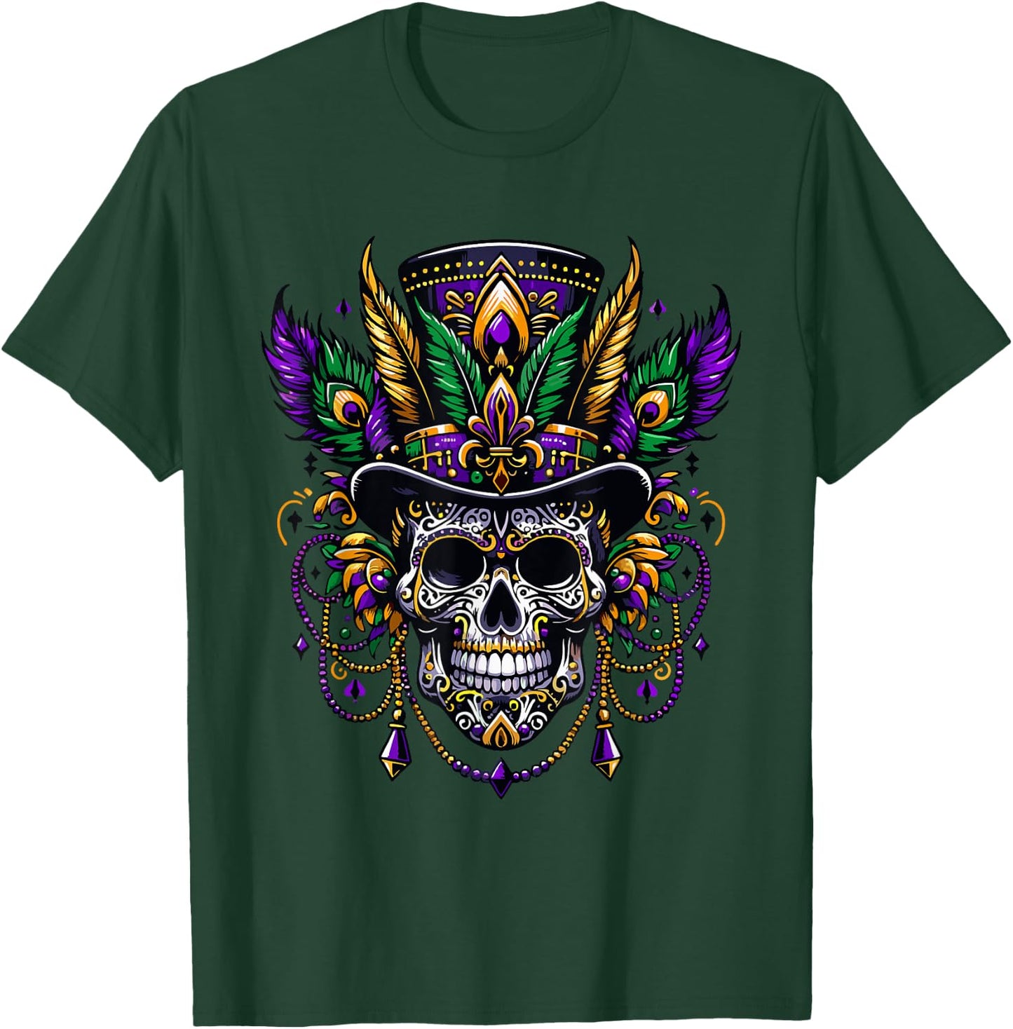 Mardi Gras Skull Top Hat New Orleans Witch Doctor Voodoo T-Shirt - T-Shirt | Forest