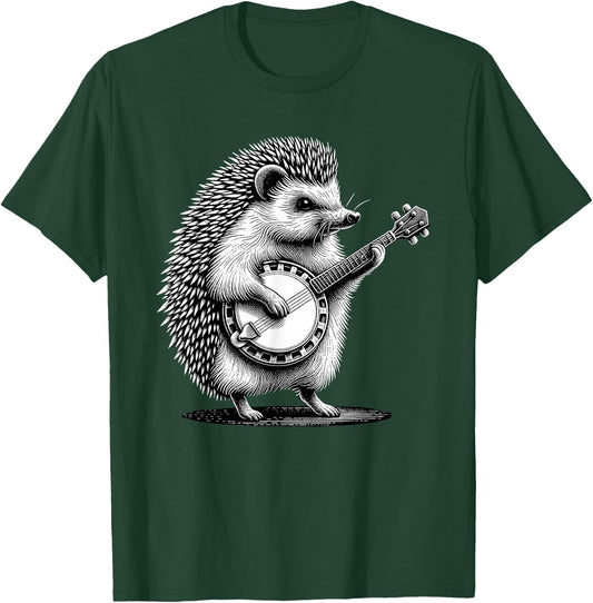 Hedgehog Playing Banjo Marching Band Musician Instrument T-Shirt - T-Shirt | Forest