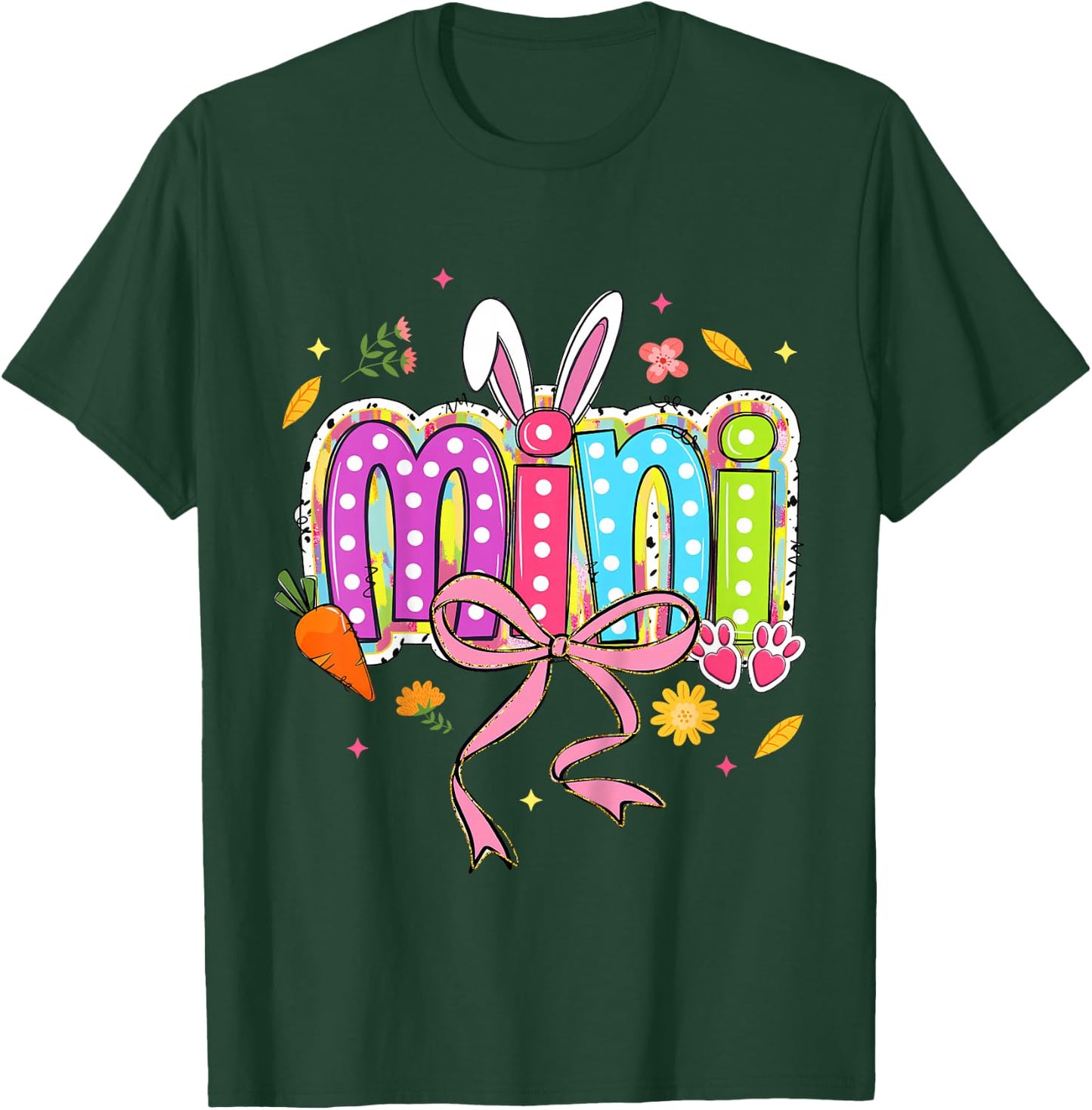 Coquette Bow Mini Bunny Easter Daughter Boho Florals Family T-Shirt - T-Shirt | Forest