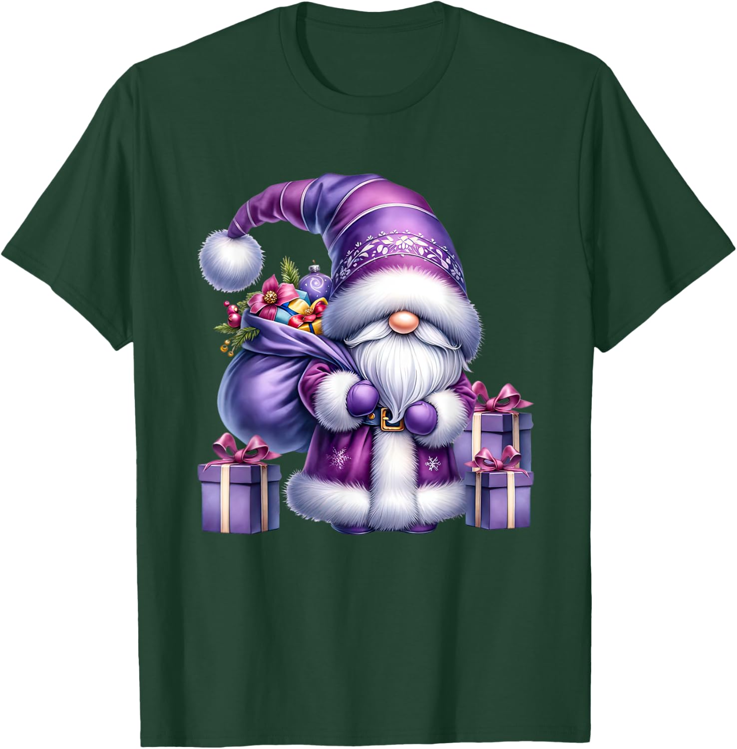 Purple Christmas Gnome Graphic Men Kids Cute Santa T-Shirt - T-Shirt | Forest