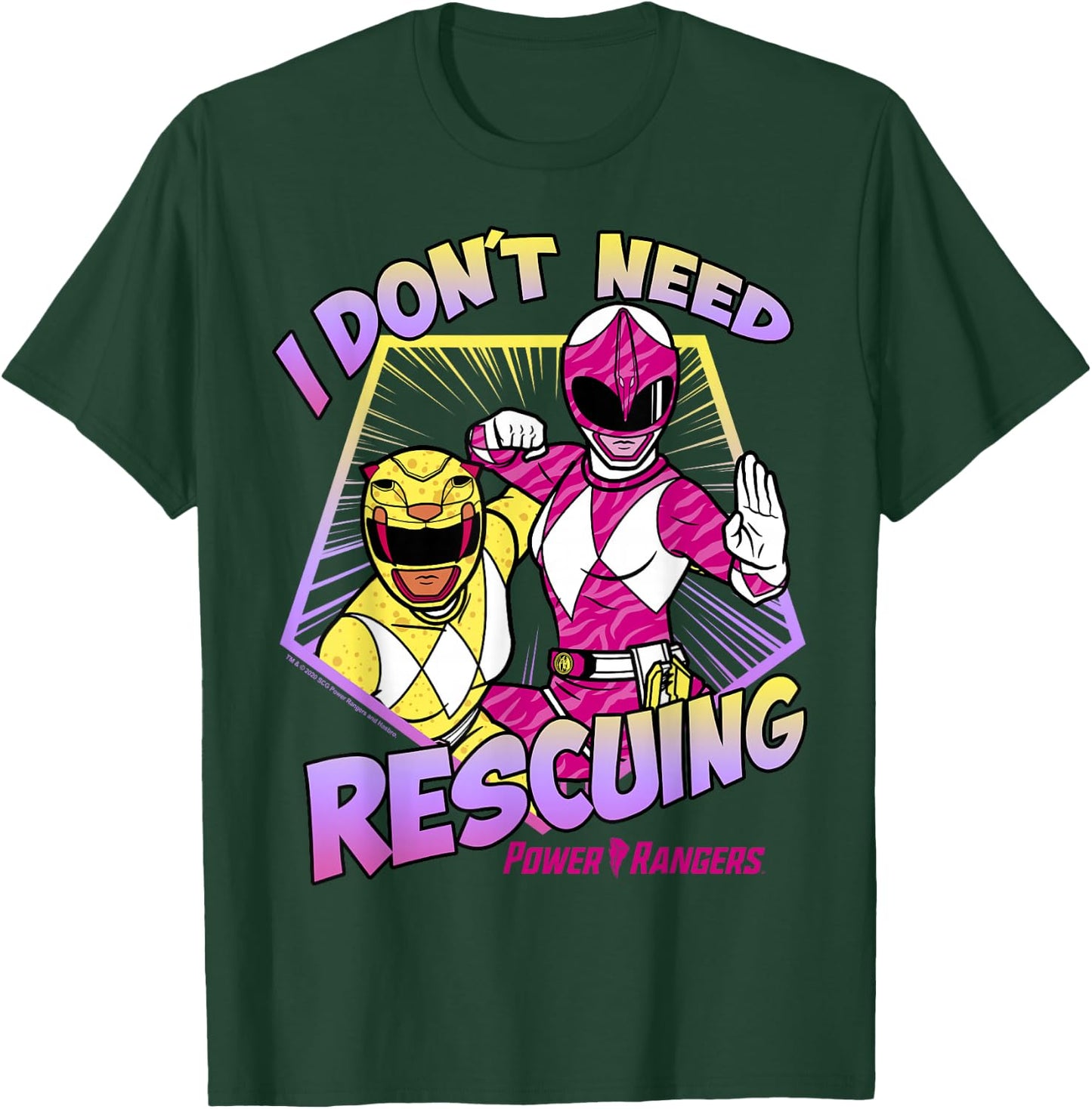 Power Rangers I Don't Need Rescuing Pink & Yellow Rangers T-Shirt - T-Shirt | Forest