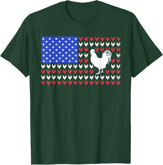 4th of July America USA Flag Chicken Patriotic Men Women Kid T-Shirt - T-Shirt | Forest