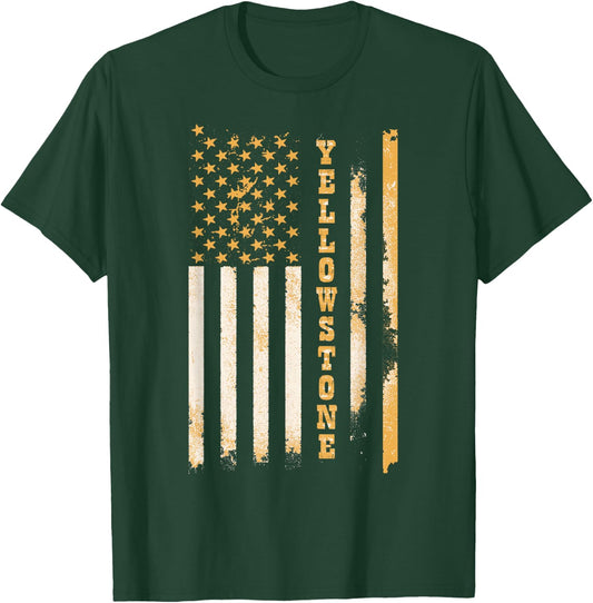 Yellow Stone Classic Fit Black with Flag Design & T-Shirt - T-Shirt | Forest