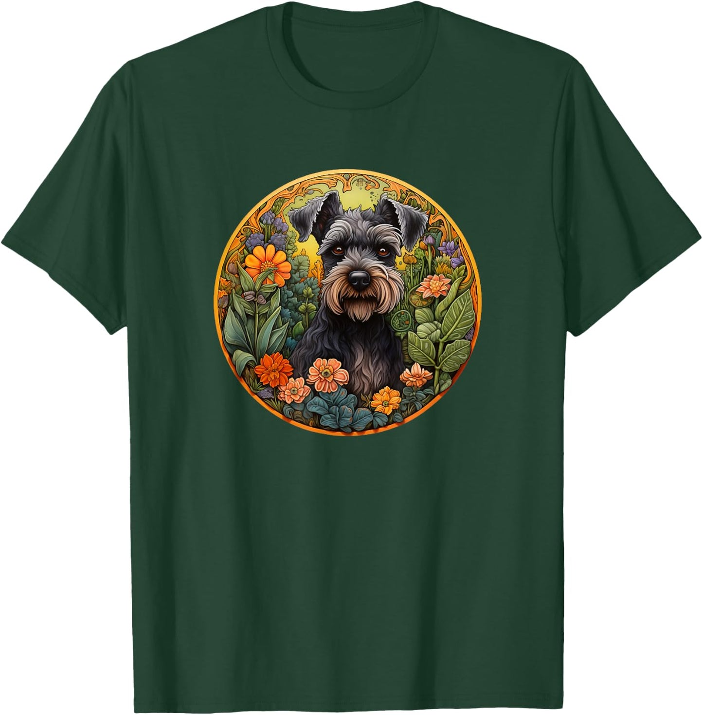 Girls Cute Flowers Floral Miniature Schnauzer Lover T-Shirt - T-Shirt | Forest