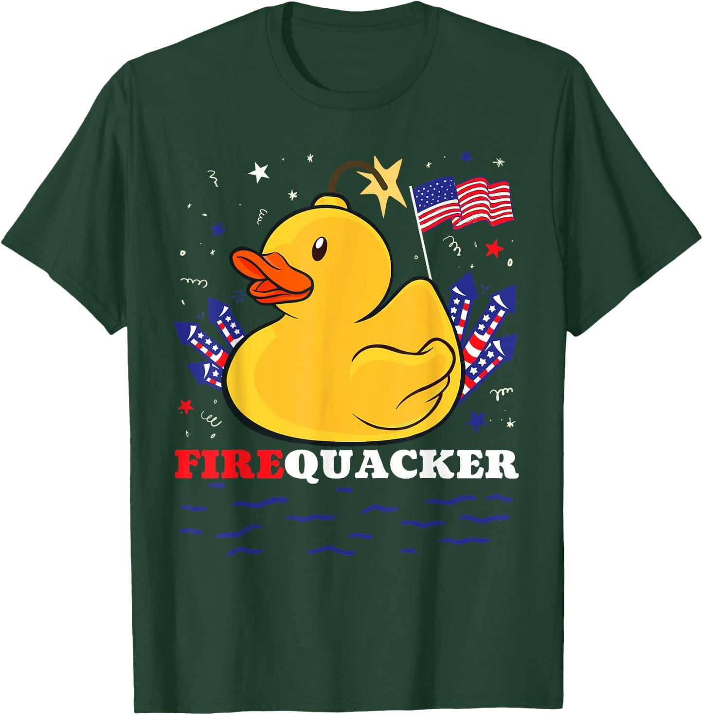 Firecracker Duck 4th of July Patriotic Day USA Flag Funny T-Shirt - T-Shirt | Forest