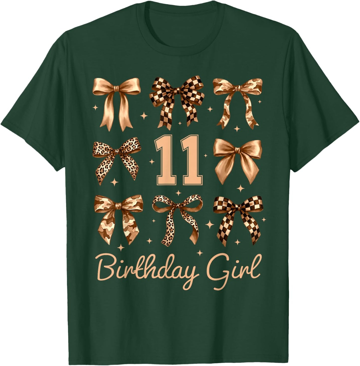 11th Birthday Girl Leopard Coquette Bows 11 Year Old Girl T-Shirt - T-Shirt | Forest