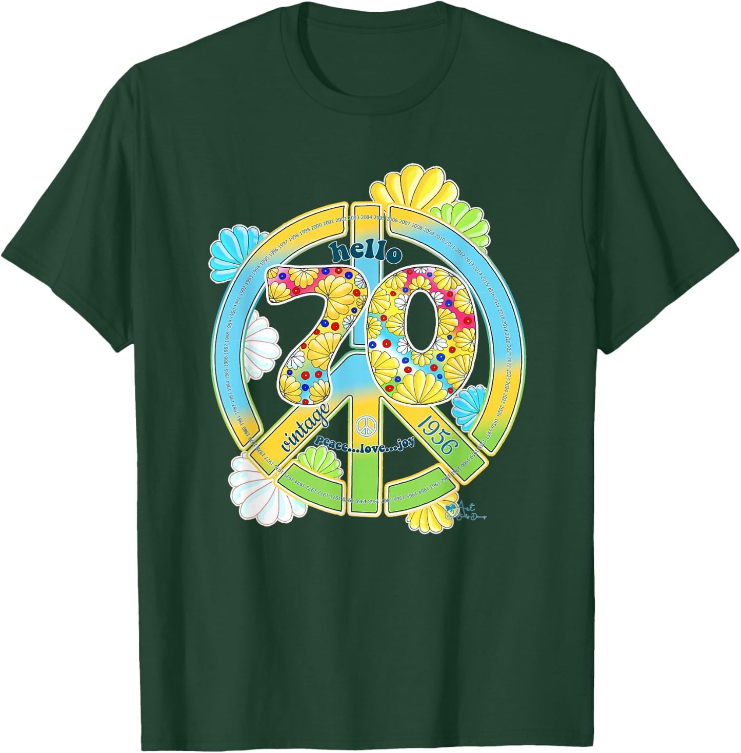 Born in 1956 Colorful Flower Power Retro Number Art T-Shirt - T-Shirt | Forest