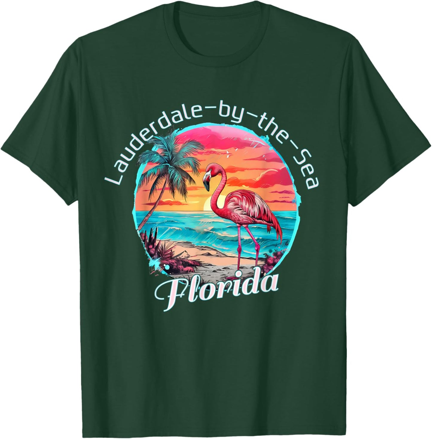 Lauderdale-by-the-Sea Florida Beach Flamingo Tropical Men Women Kids T-Shirt - T-Shirt | Forest