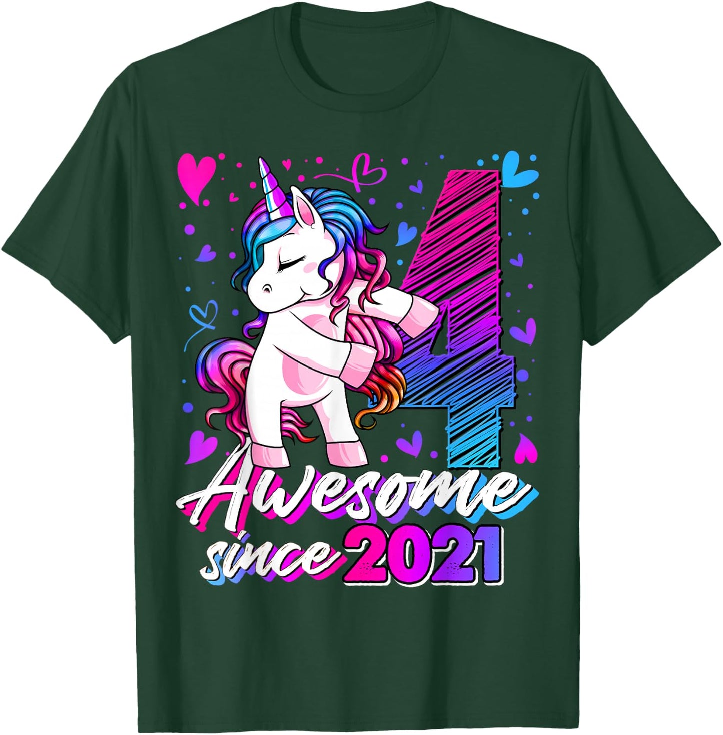4 Year Old Unicorn Gifts For Girls 4th Birthday Girl Party T-Shirt - T-Shirt | Forest