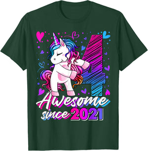 4 Year Old Unicorn Gifts For Girls 4th Birthday Girl Party T-Shirt - T-Shirt | Forest