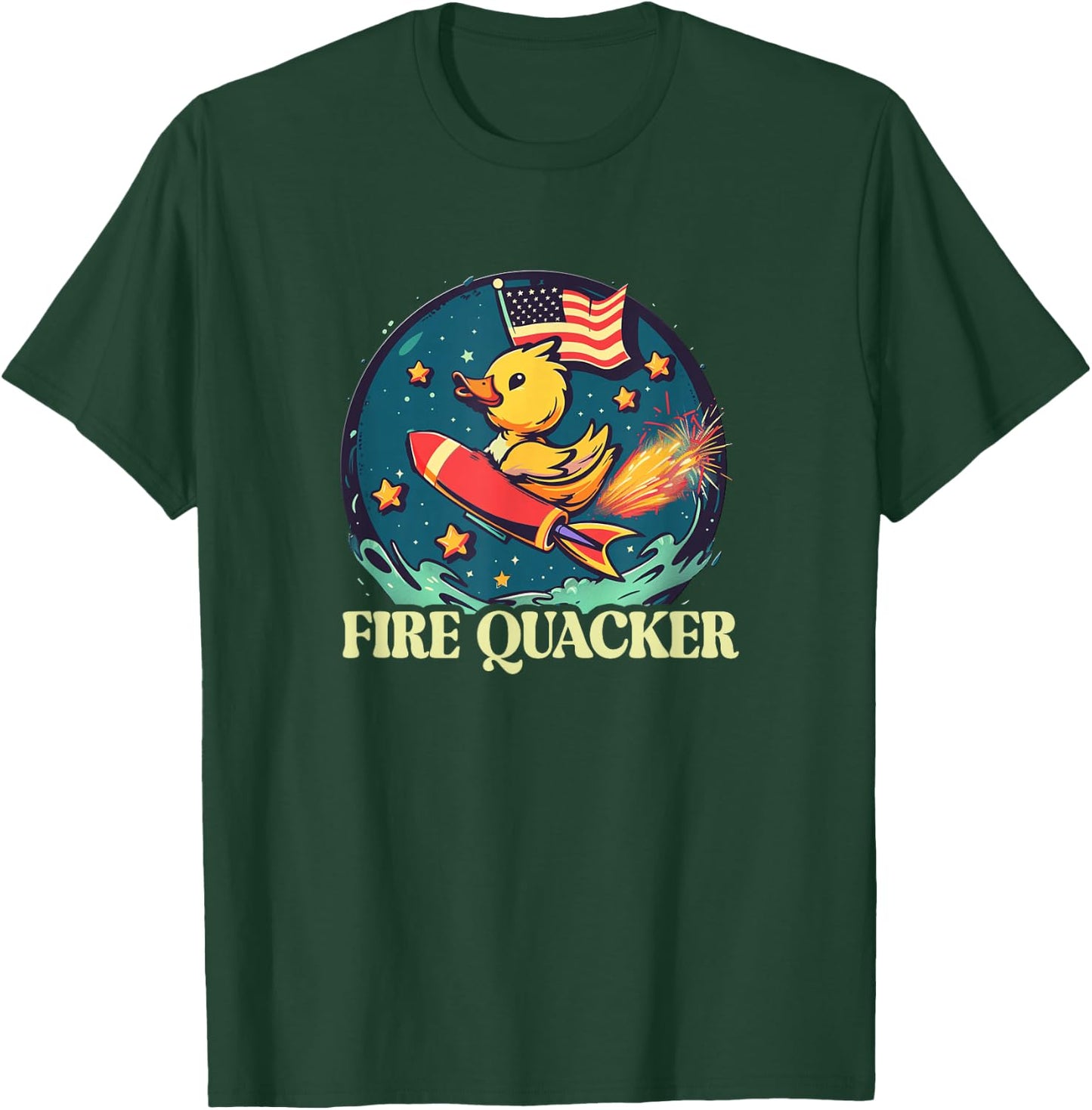 Funny Fireworks with Goose Duck - Fire Quacker T-Shirt - T-Shirt | Forest