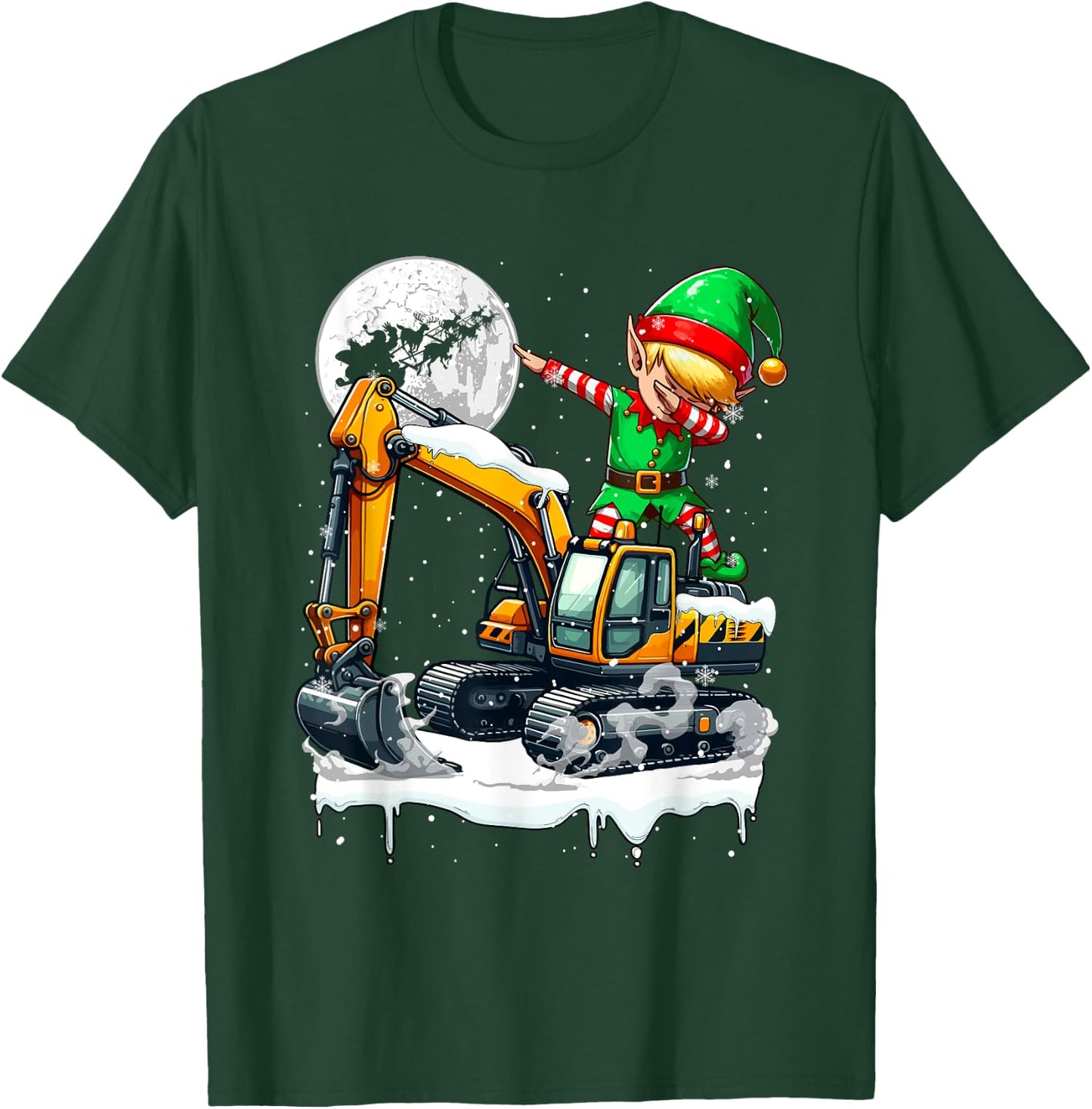 Dabbing Elf On Excavator Truck Christmas Driver Lover Kids T-Shirt - T-Shirt | Forest