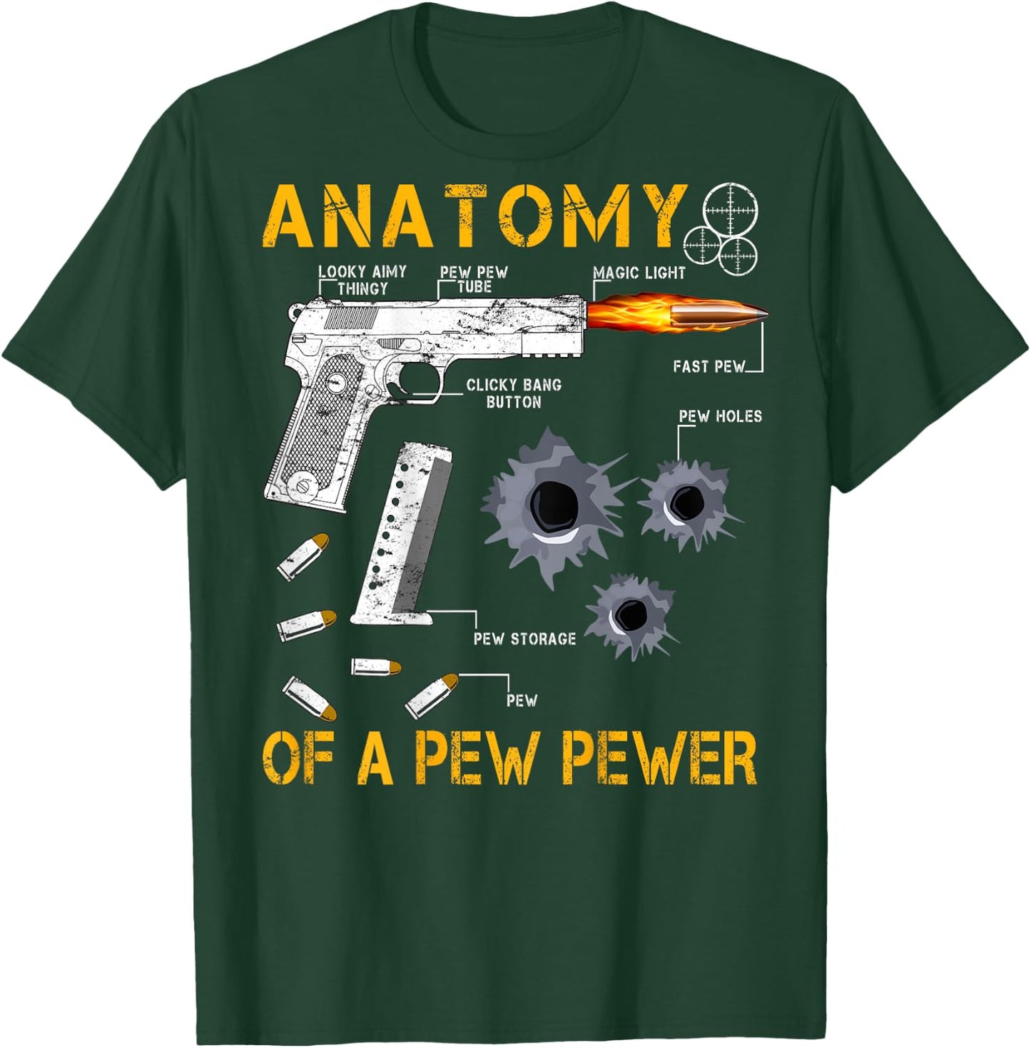 Anatomy Of A Pew Pewer | On Back | Triggernometry Gun Gift T-Shirt - T-Shirt | Forest