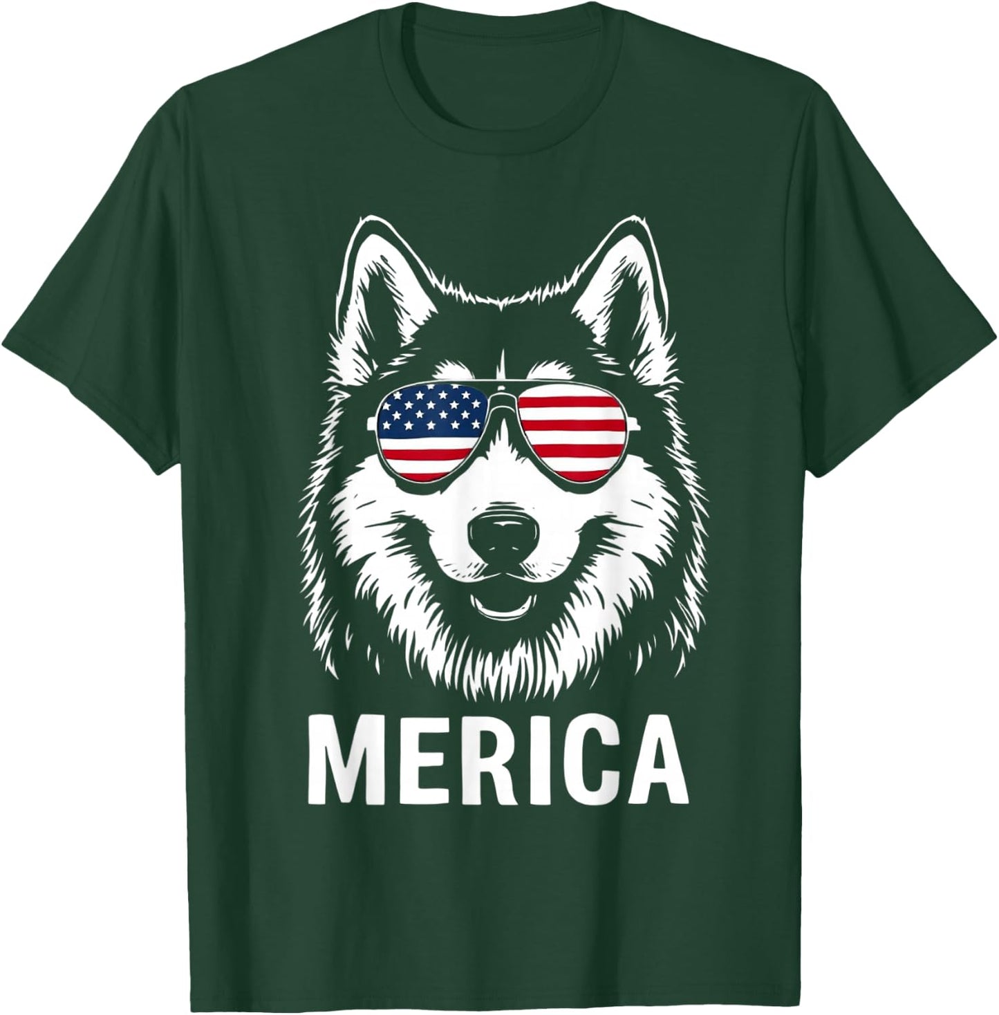 American Flag Merica husky dog 4th Of July kids women men T-Shirt - T-Shirt | Forest