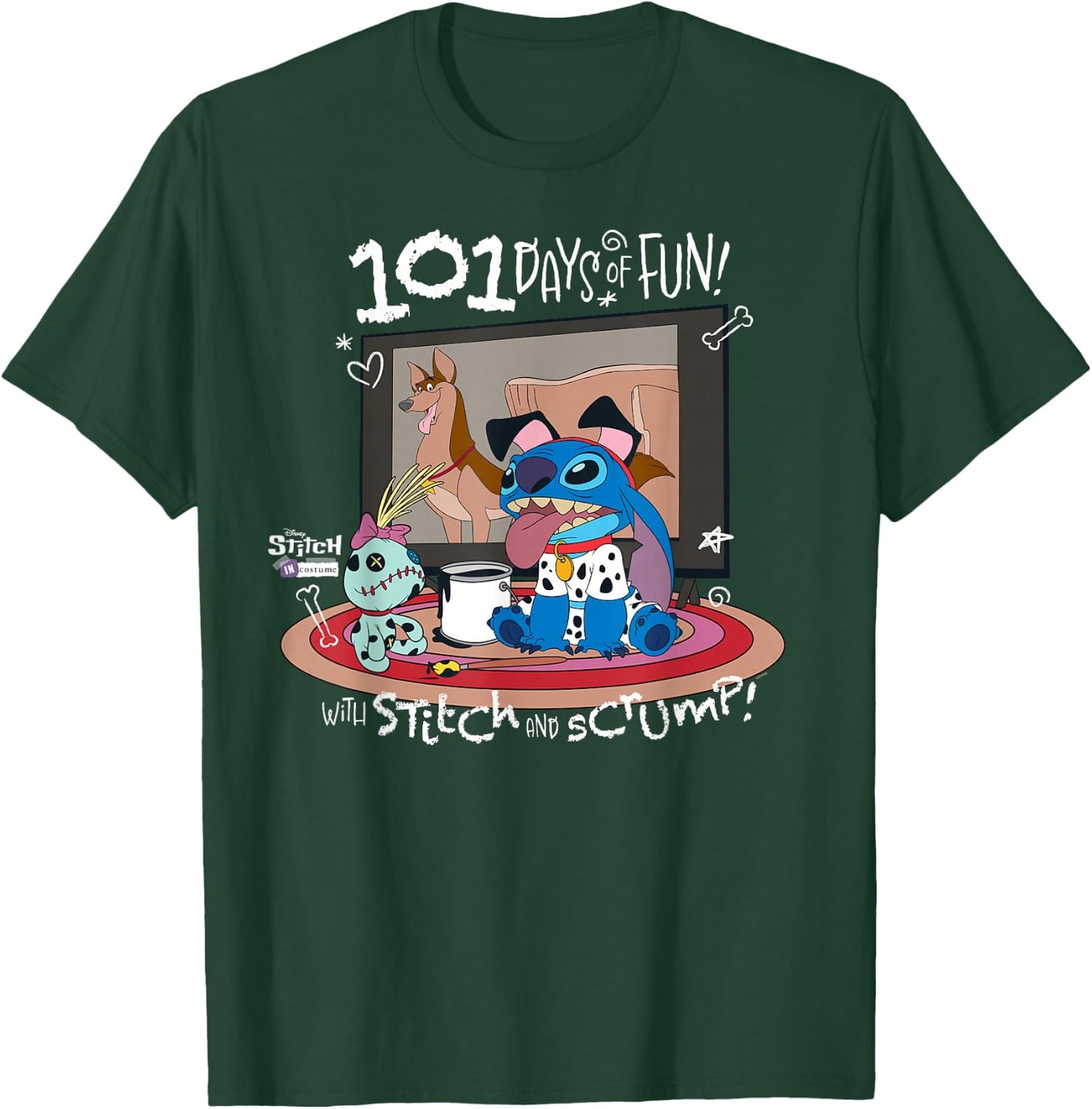 Disney 100 Stitch in Costume 101 Dalmatians Fun & Scrump T-Shirt - T-Shirt | Forest