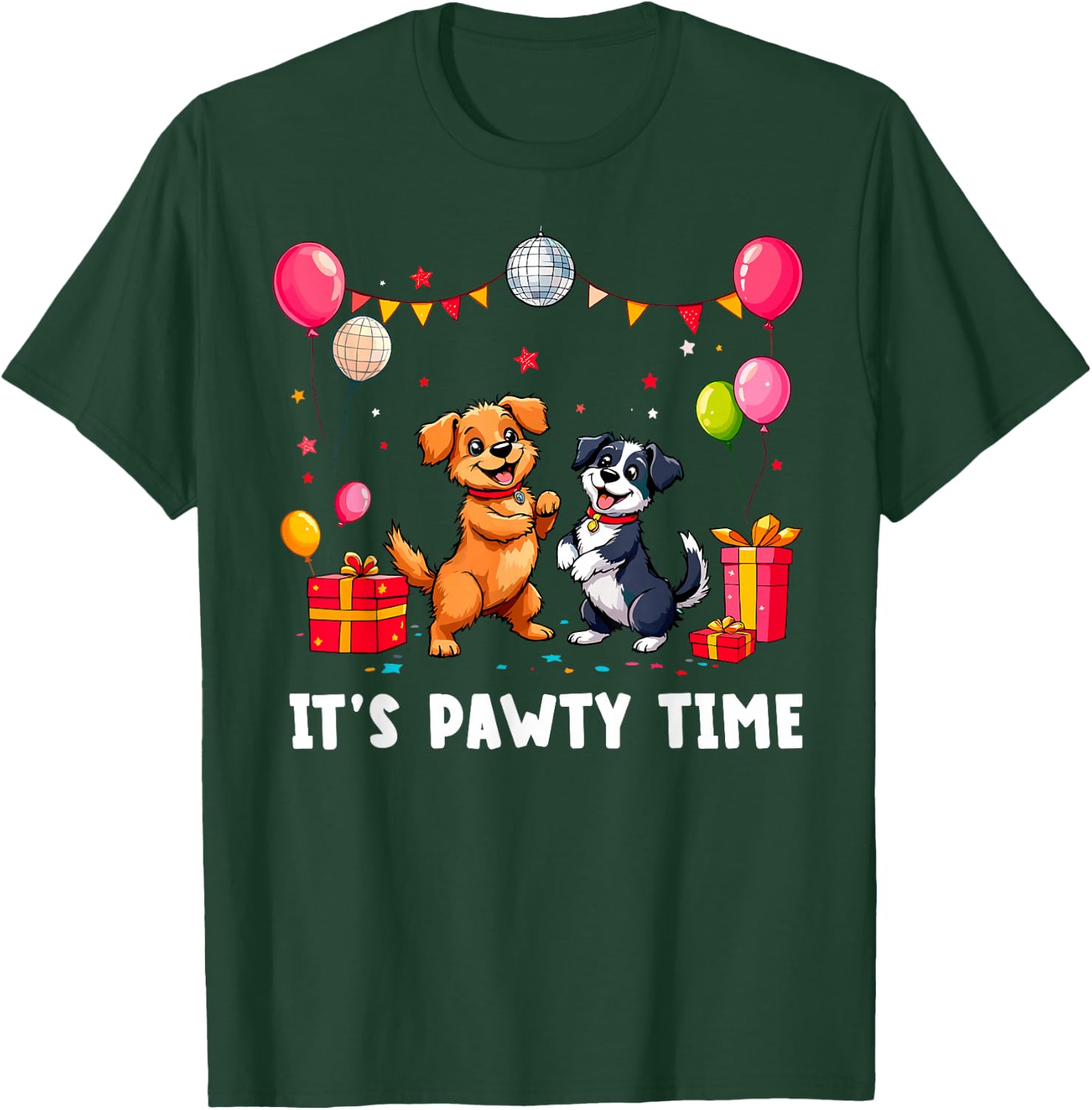 It's Pawty Time Dog's Birthday Party Funny Dog Holiday T-Shirt - T-Shirt | Forest