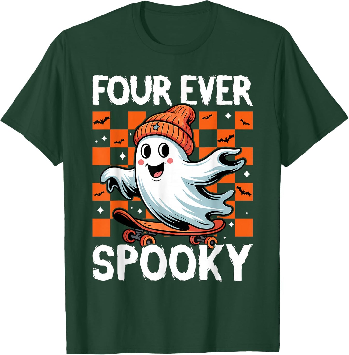 Four Ever Spooky 4th Birthday Halloween Skateboarding Ghost T-Shirt - T-Shirt | Forest