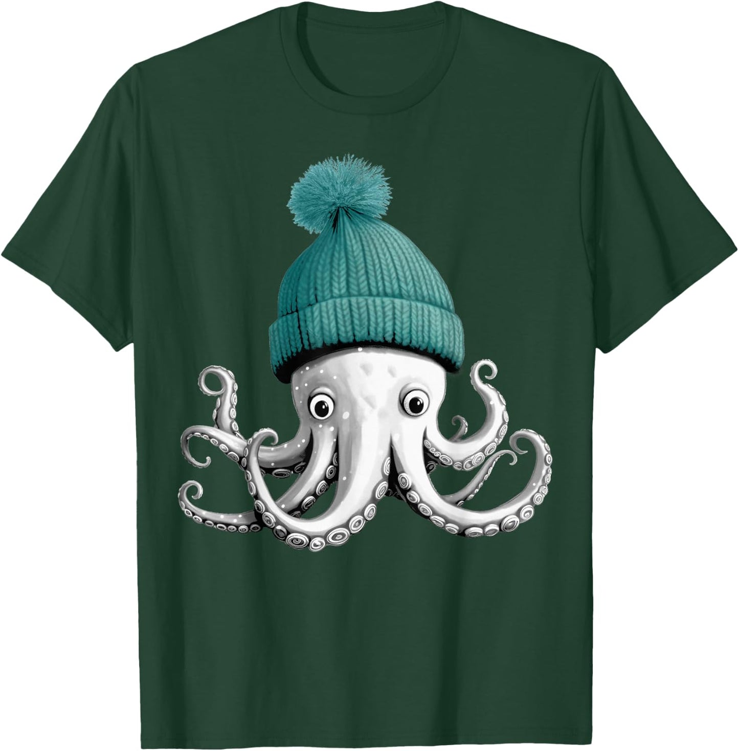 Octopus With Winter Hat T-Shirt - T-Shirt | Forest