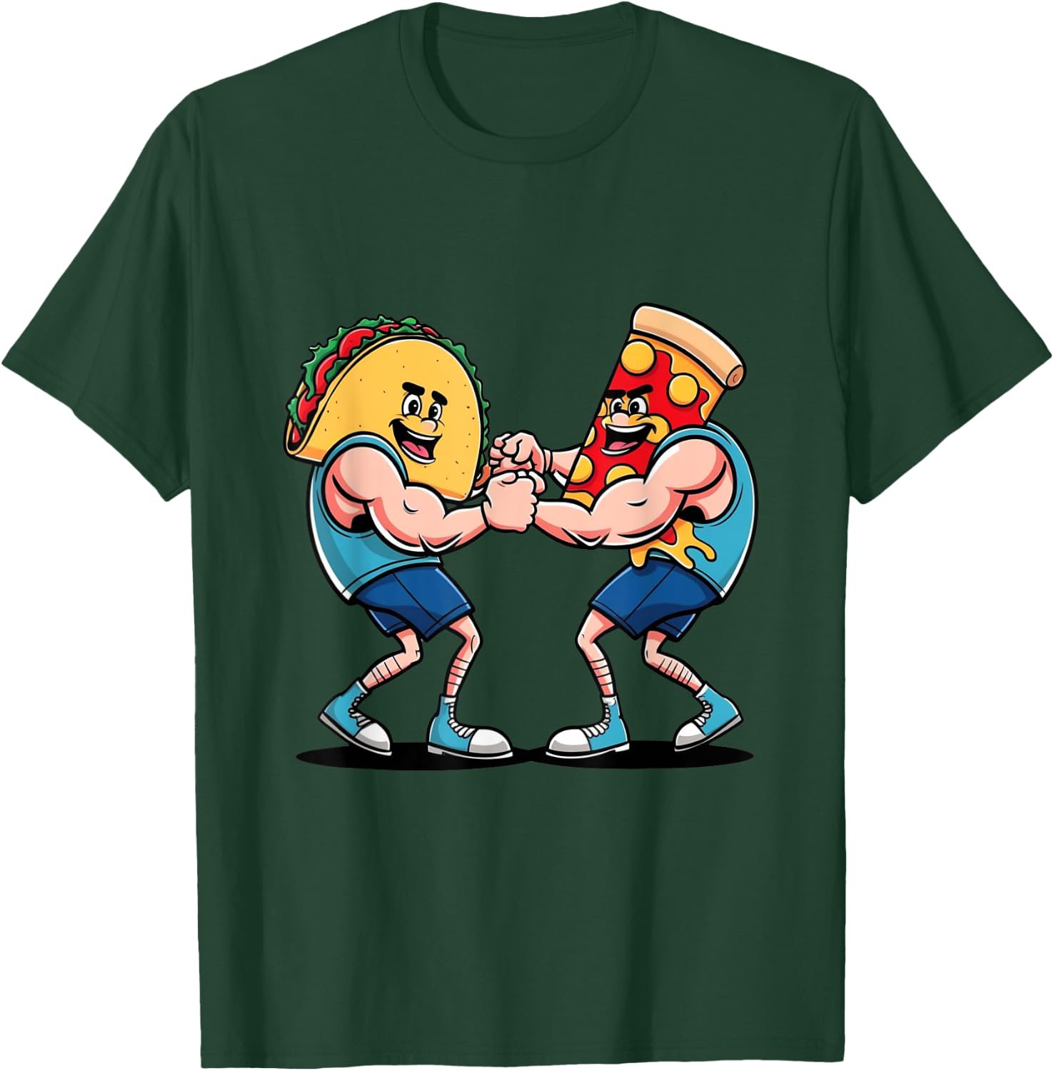 Taco Versus Pizza Anthropomorphic Arm Wrestling T-Shirt - T-Shirt | Forest