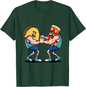Taco Versus Pizza Anthropomorphic Arm Wrestling T-Shirt - T-Shirt | Forest