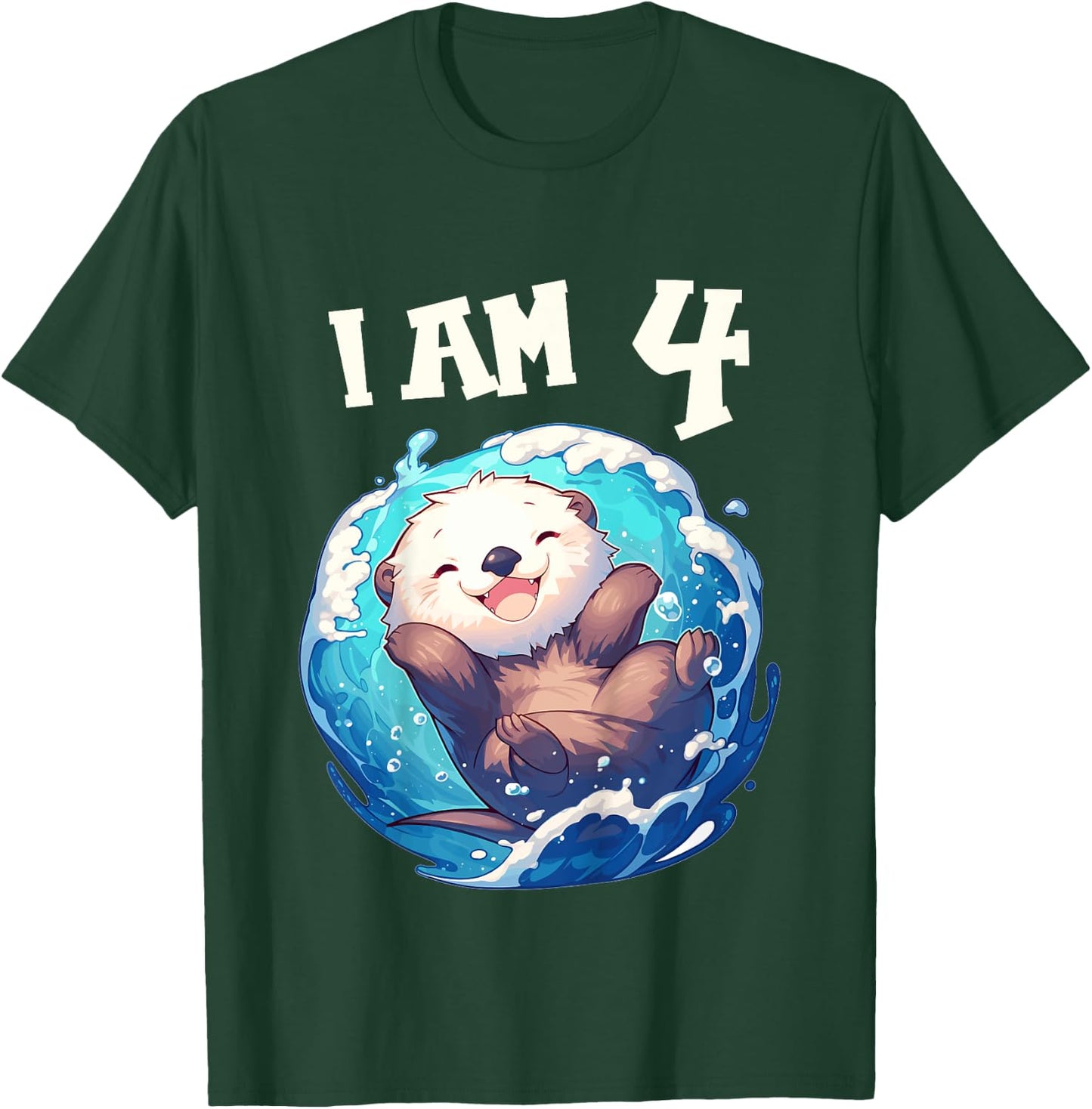 Kids 4 Years old 4 birthday Sea Otters Boy Girl Sea Otter T-Shirt - T-Shirt | Forest