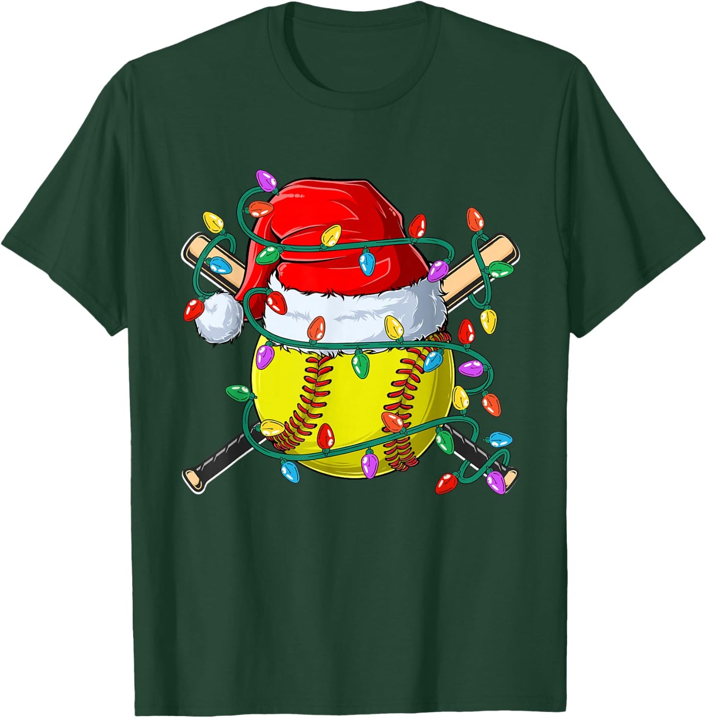Christmas Softball Xmas Santa Sports Hat Kids T-Shirt - T-Shirt | Forest