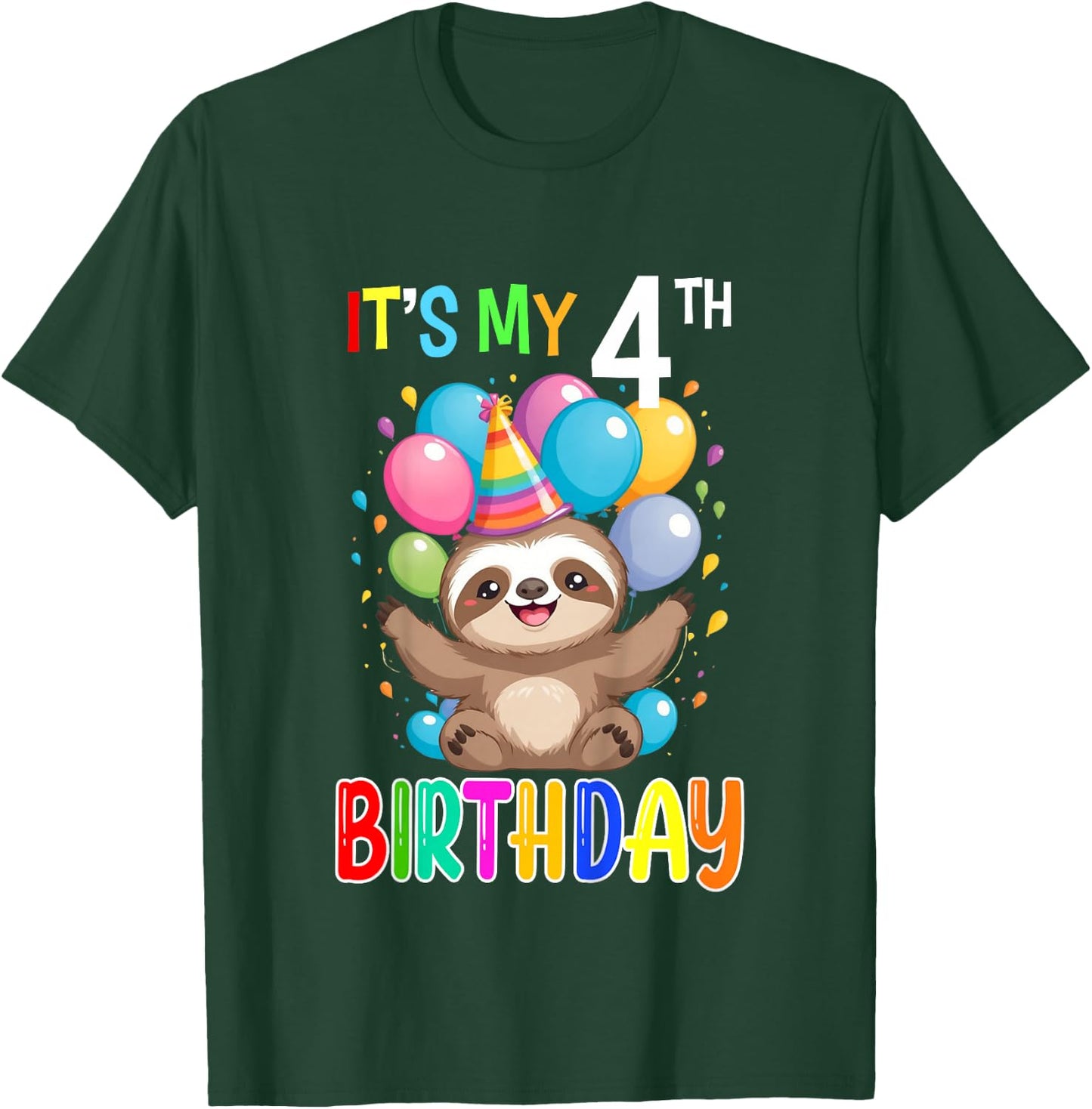 Sloth Birthday 4 Birthday Party Boys Girls 4th Birthday T-Shirt - T-Shirt | Forest