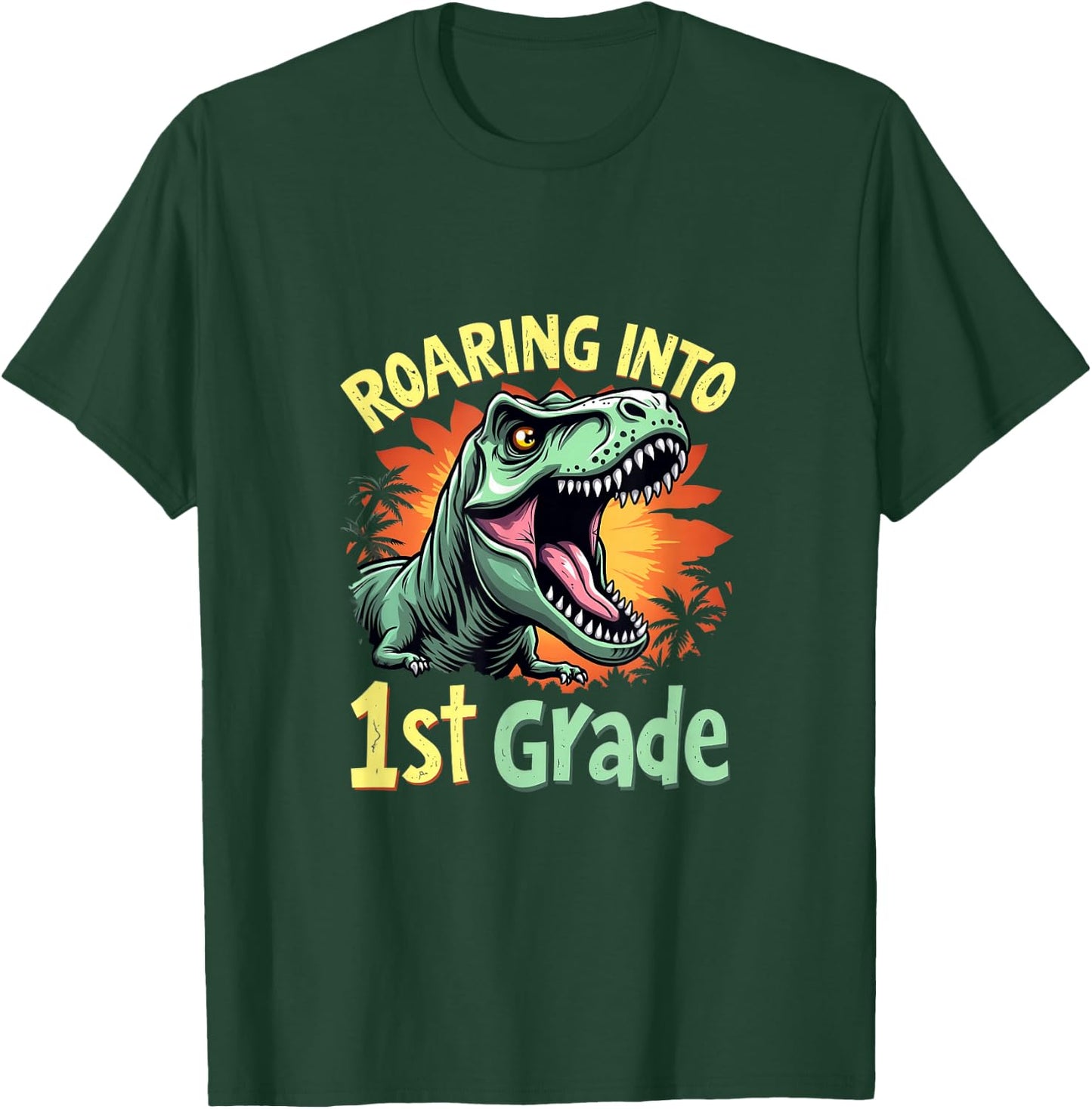 Roaring into 1st Grade Fun Dinosaur T-Rex Roar School T-Shirt - T-Shirt | Forest