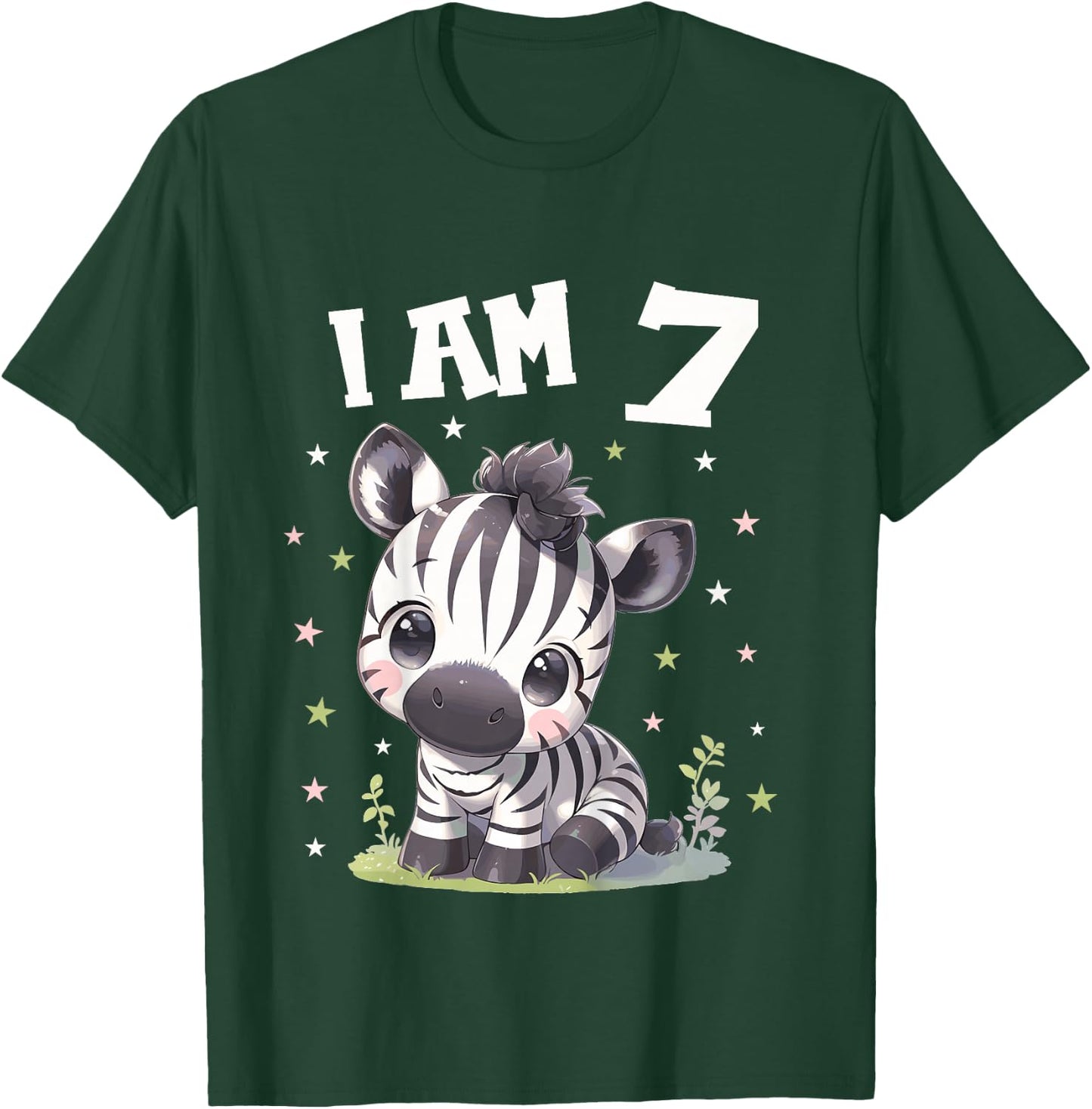 Kids 7 Years old 7 birthday Zebras Boy Girl Zebra T-Shirt - T-Shirt | Forest