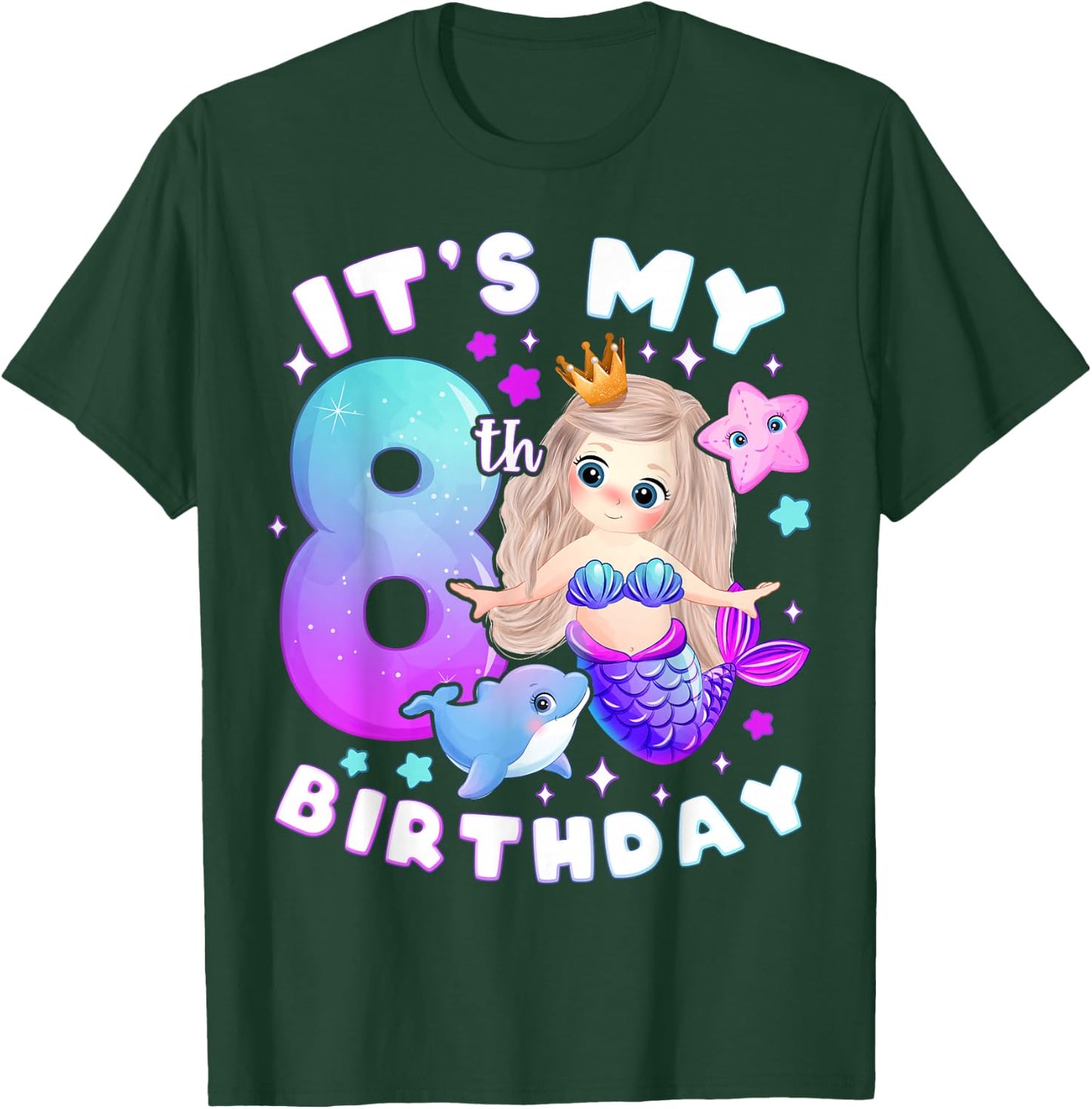 8th Birthday, Girl 8 Years, Mermaid, Number 8 T-Shirt - T-Shirt | Forest