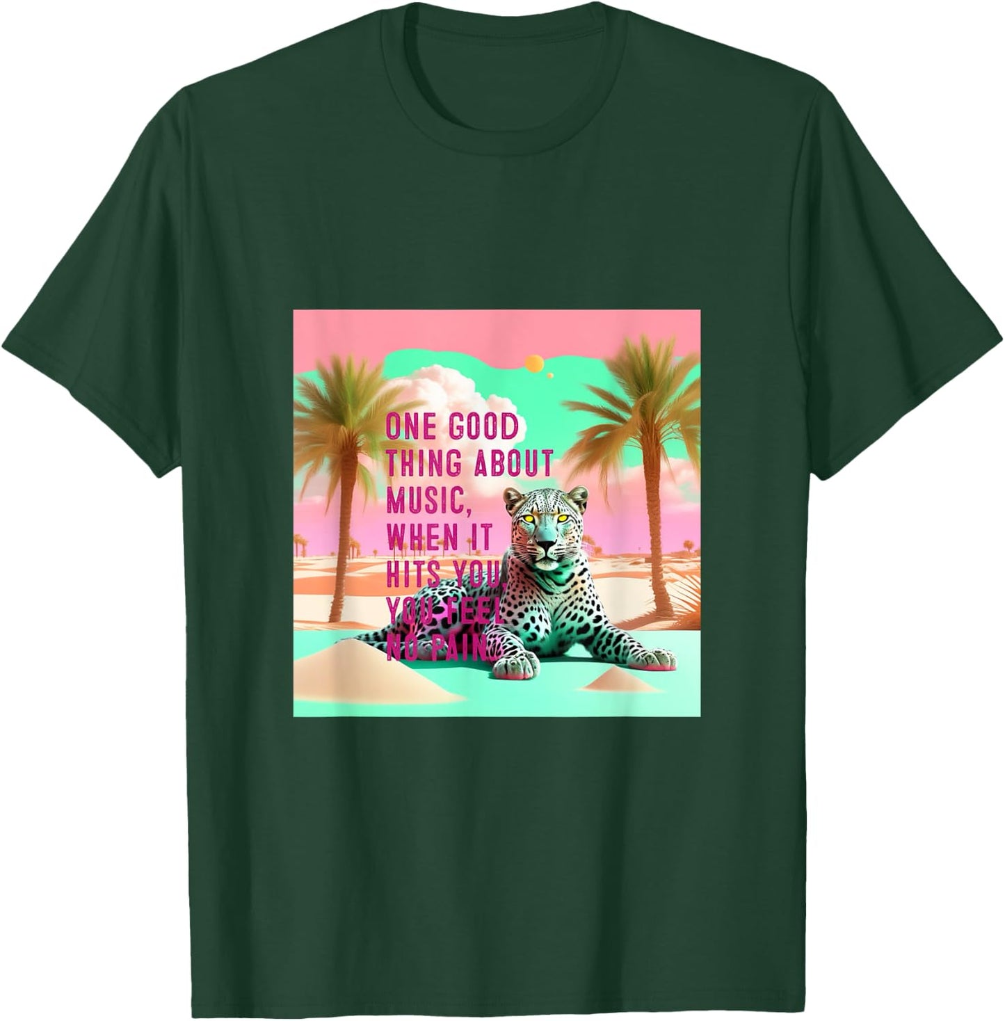 Gray Leopard Desert Graphic with Inspirational Music Quote T-Shirt - T-Shirt | Forest