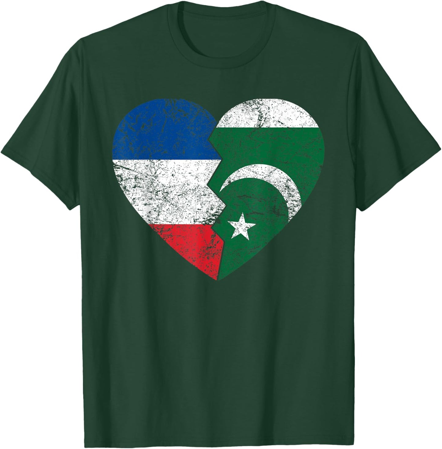 French Pakistani Heart Flag | France Pakistan Roots Vintage , Black, S T-Shirt - T-Shirt | Forest