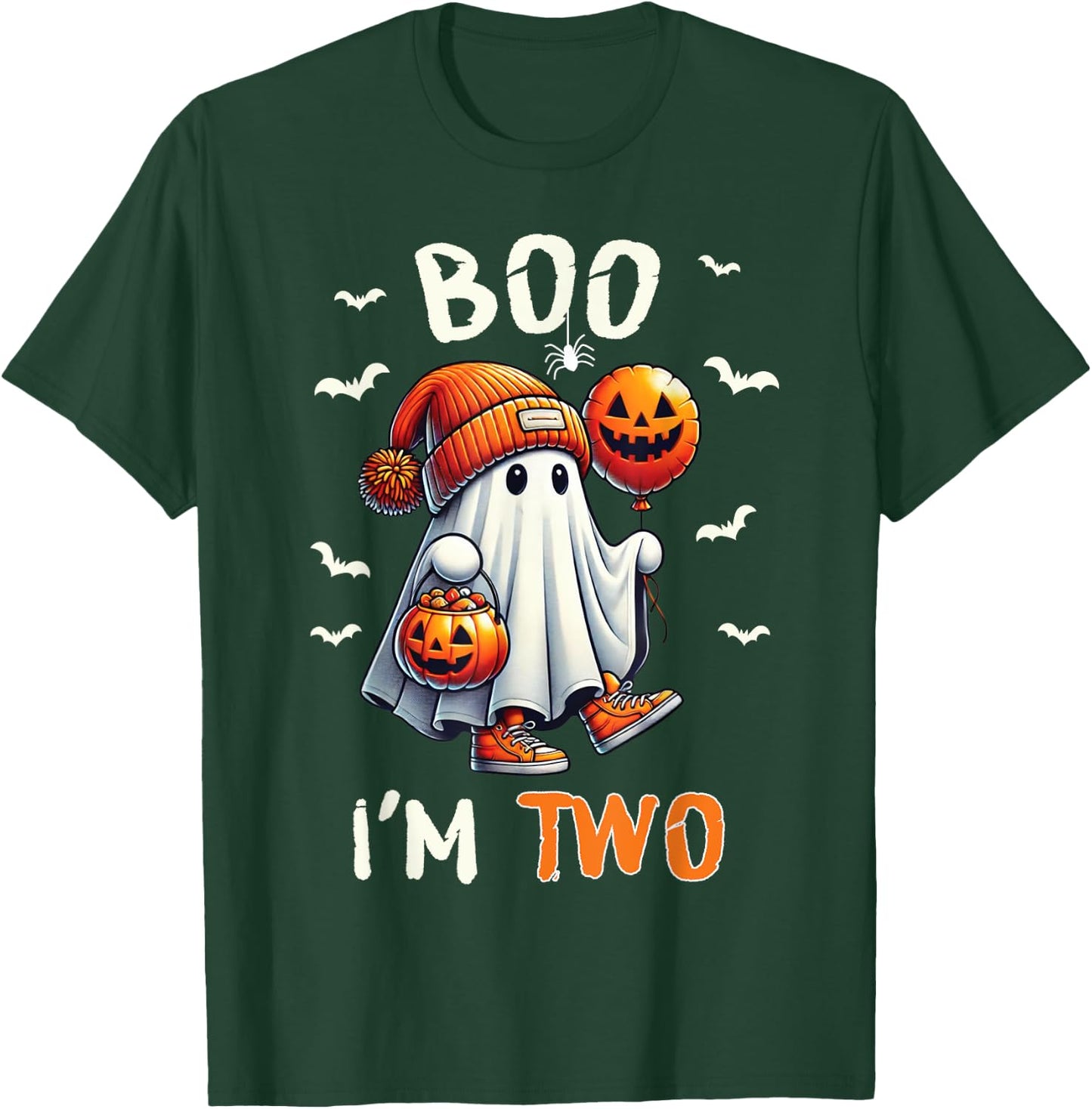Boo I'm Two Ghost 2nd Birthday Halloween Boy Kids Groovy T-Shirt - T-Shirt | Forest
