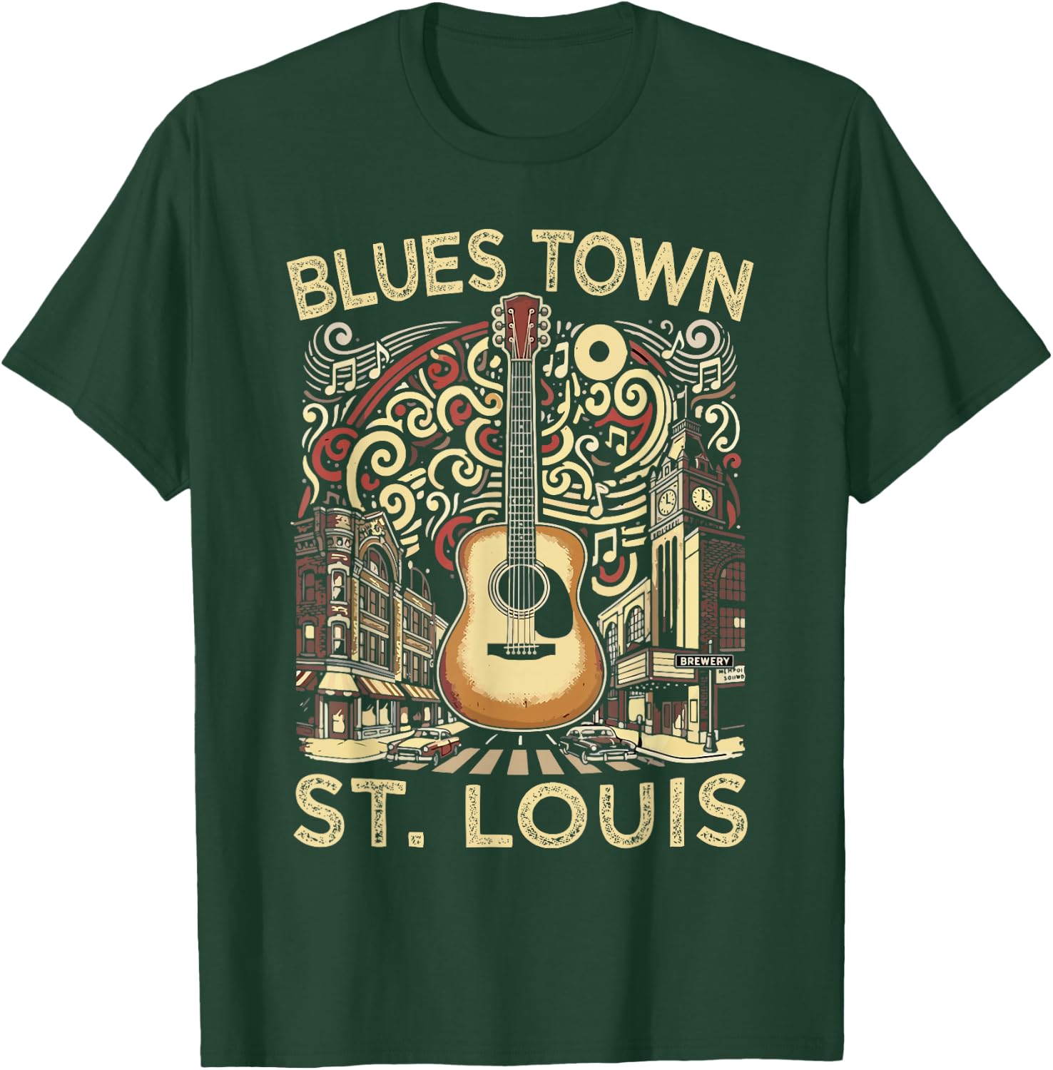 Blues Town St Louis Souvenir Men Guitar Music St Louis T-Shirt - T-Shirt | Forest
