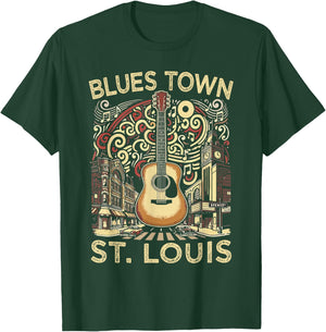 Blues Town St Louis Souvenir Men Guitar Music St Louis T-Shirt - T-Shirt | Forest