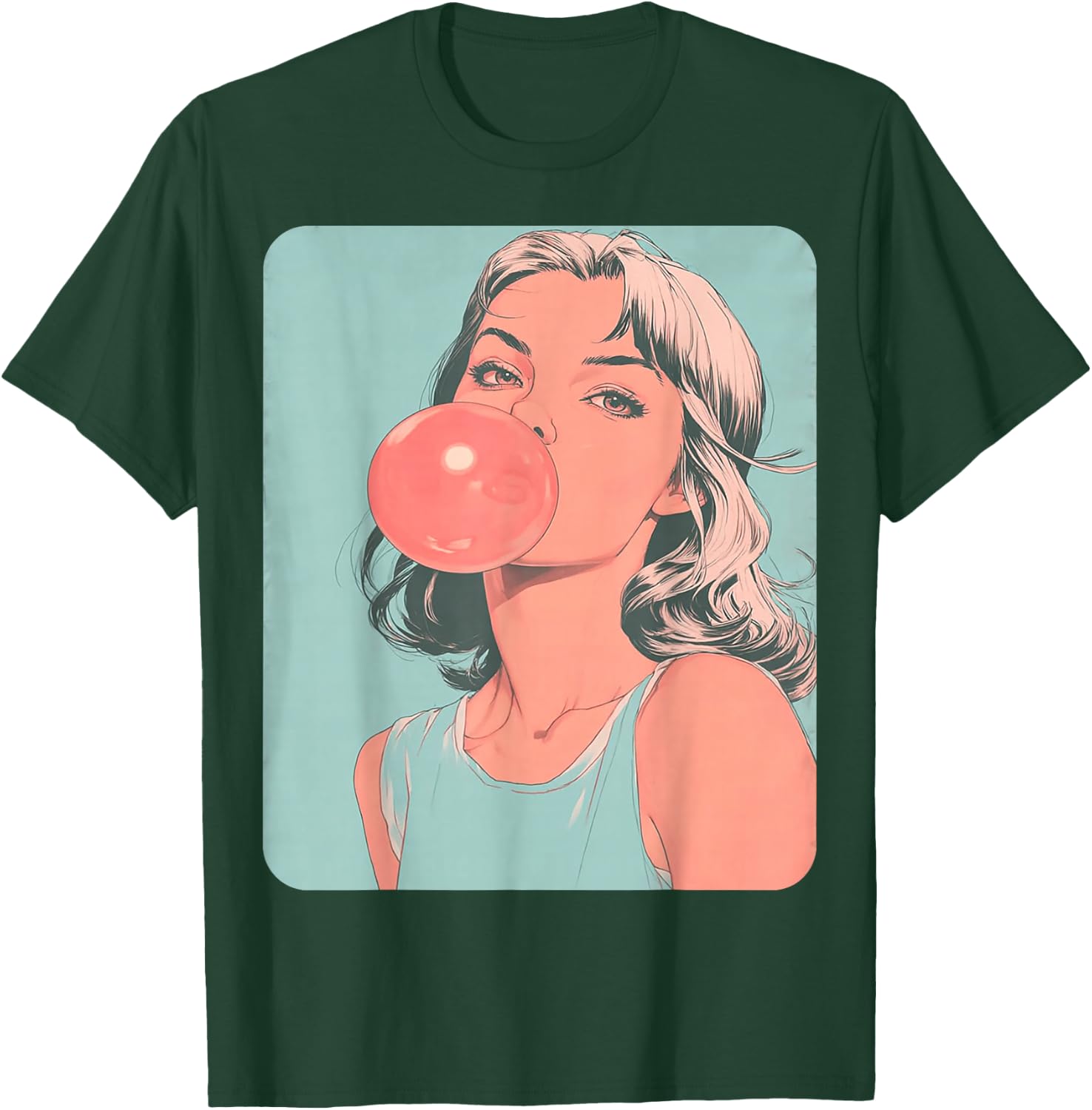 Cute Girl Pink Bubble Gum Anime Women's Female T-Shirt - T-Shirt | Forest