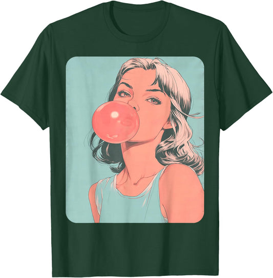 Cute Girl Pink Bubble Gum Anime Women's Female T-Shirt - T-Shirt | Forest