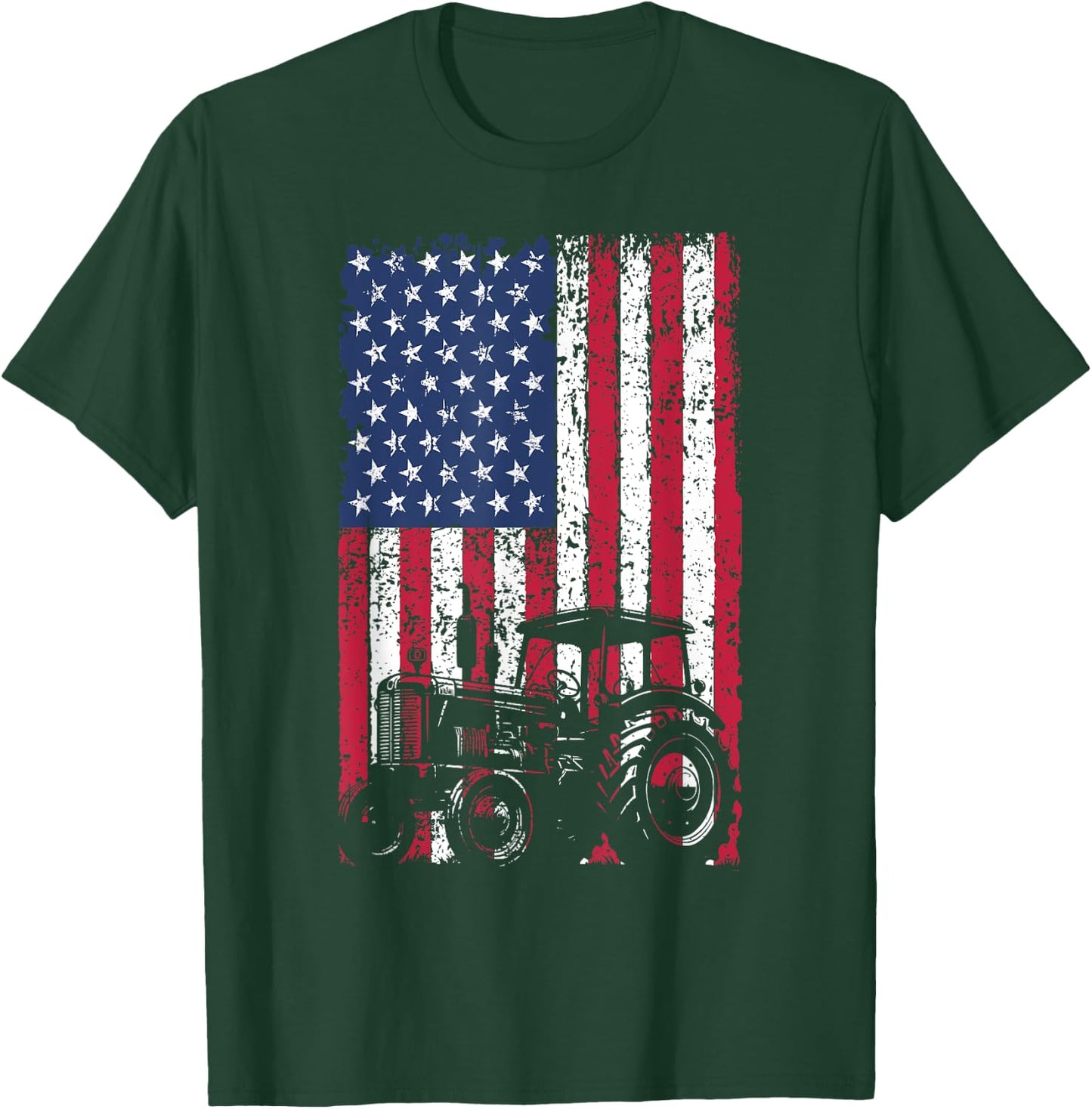Patriotic Tractor American Flag Farm Tractor Proud Farmer T-Shirt - T-Shirt | Forest