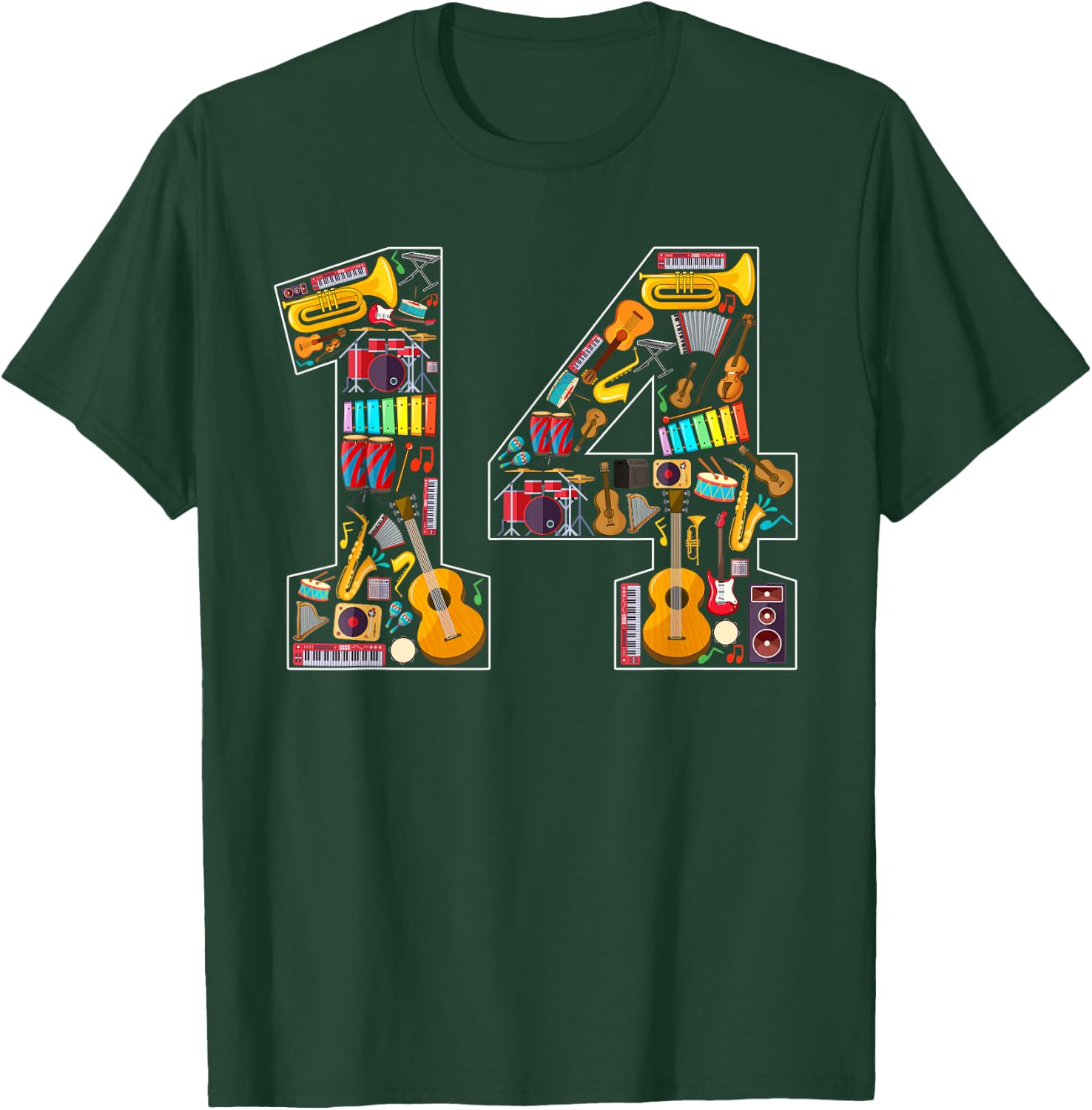 14th Birthday Musical Instruments Theme 14 Year Old Party T-Shirt - T-Shirt | Forest