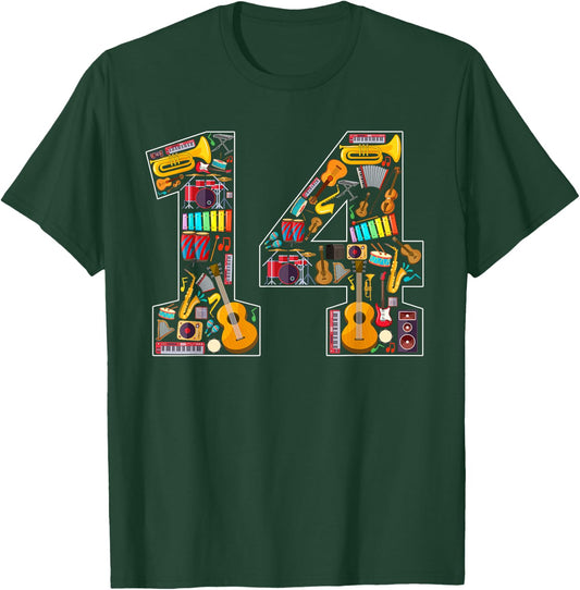 14th Birthday Musical Instruments Theme 14 Year Old Party T-Shirt - T-Shirt | Forest