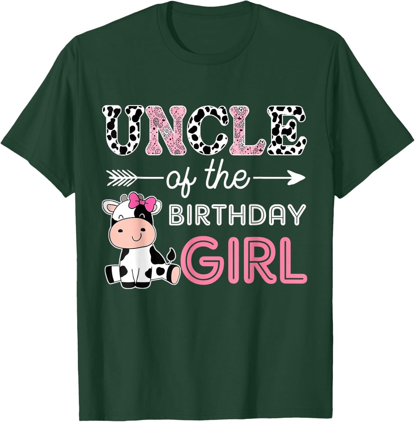 Uncle of The Birthday Girl Farm Cow Uncle Matching Family T-Shirt - T-Shirt | Forest
