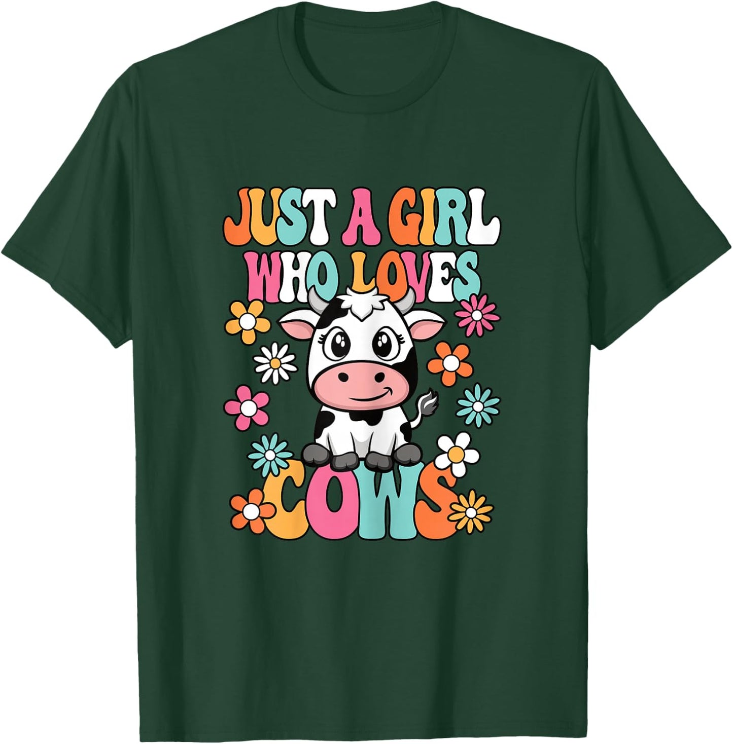 Just A Girl Who Loves Cows Cute Groovy Cow Lover Girls Kids T-Shirt - T-Shirt | Forest